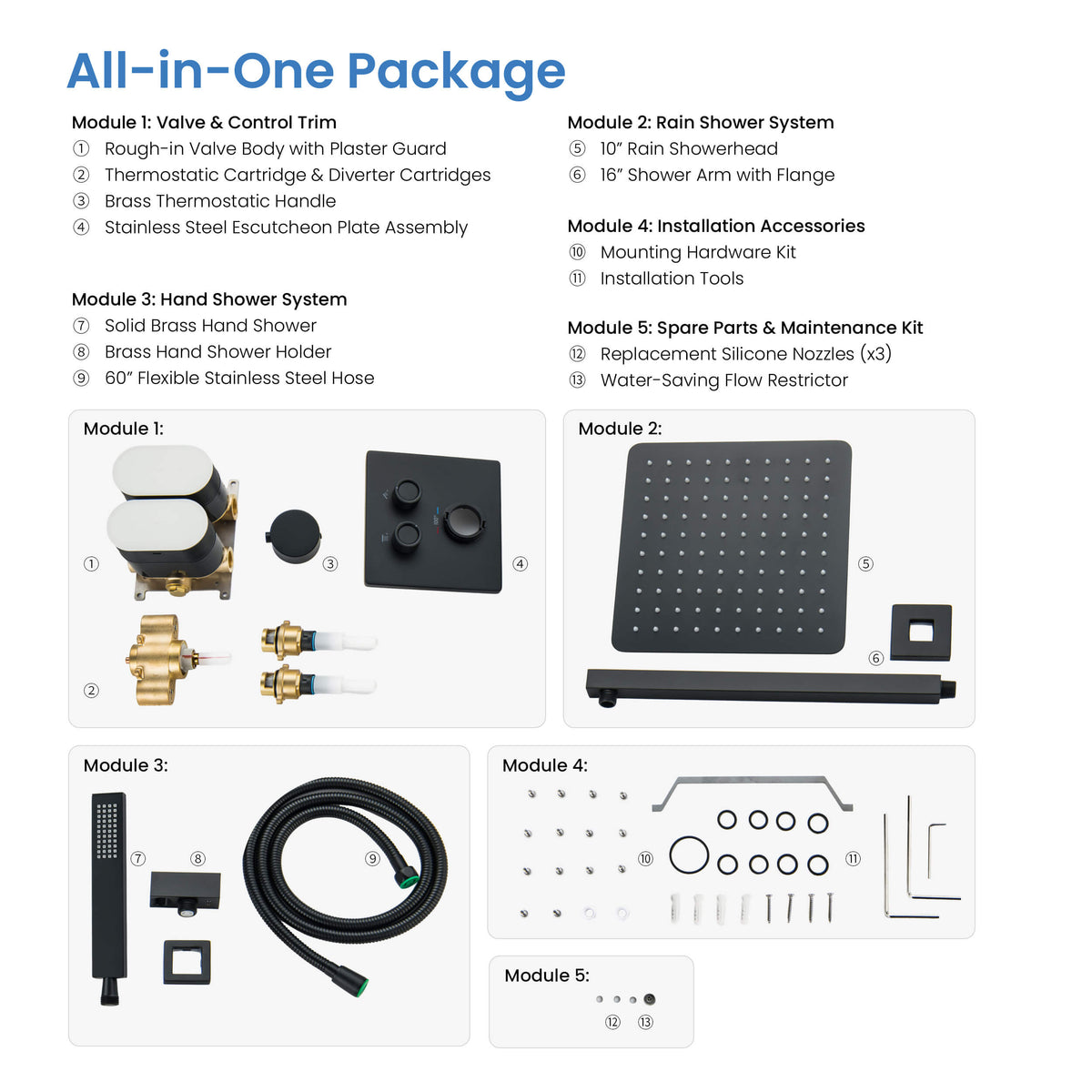 Cube 2-Function Thermostatic Complete Shower Faucet Set - KSF4024
