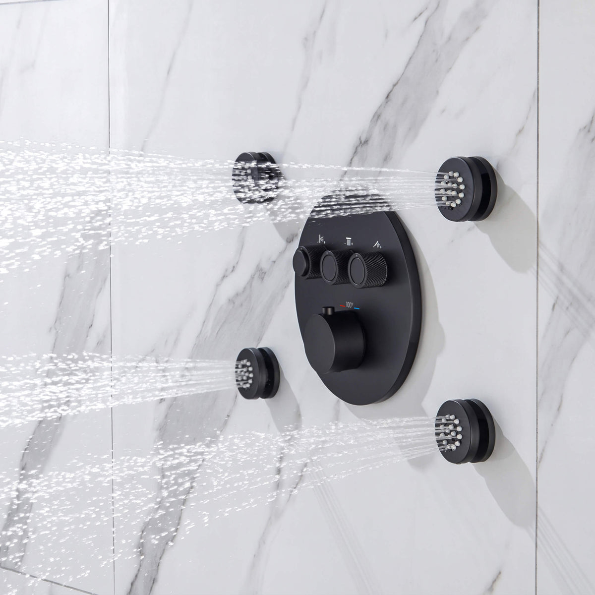 Circular 3-Function Thermostatic Complete Shower Faucet Set with Wall-Mount Rainshower, Handheld Shower, and Body Jets - KSF4025