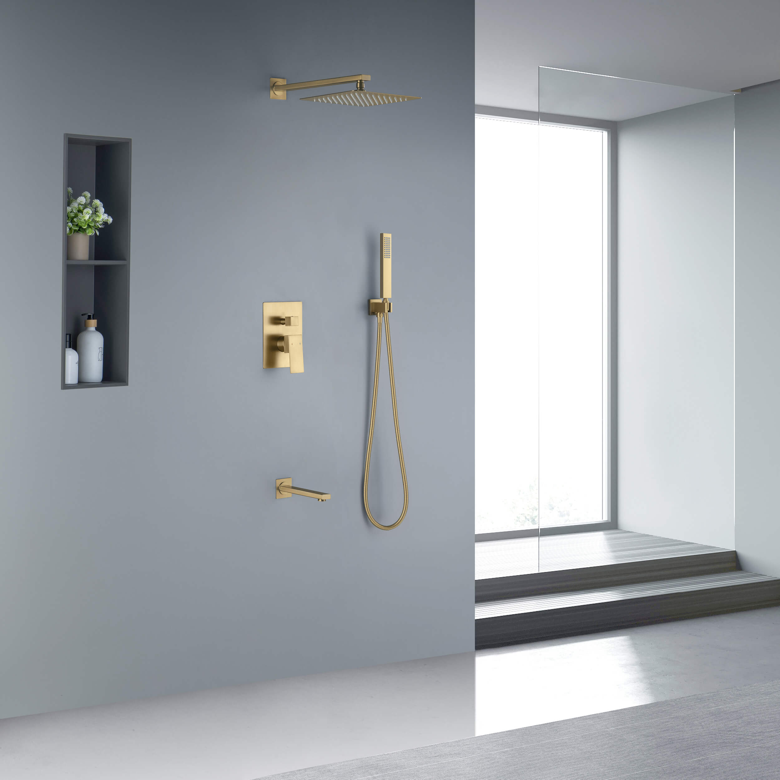 Cube Pressure Balanced 3-Function Shower System with Rough-In Valve KSF406