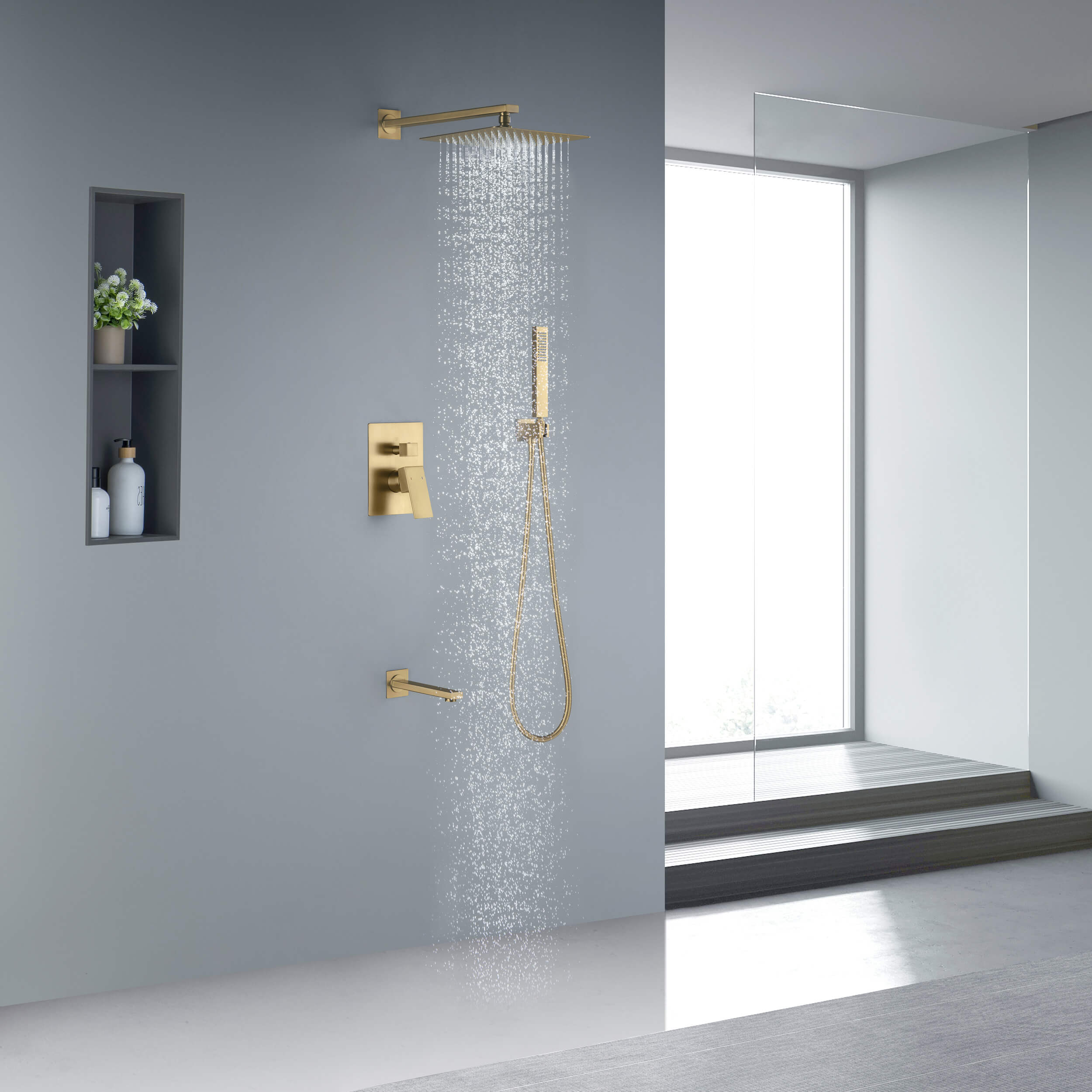 Cube Pressure Balanced 3-Function Shower System with Rough-In Valve KSF406