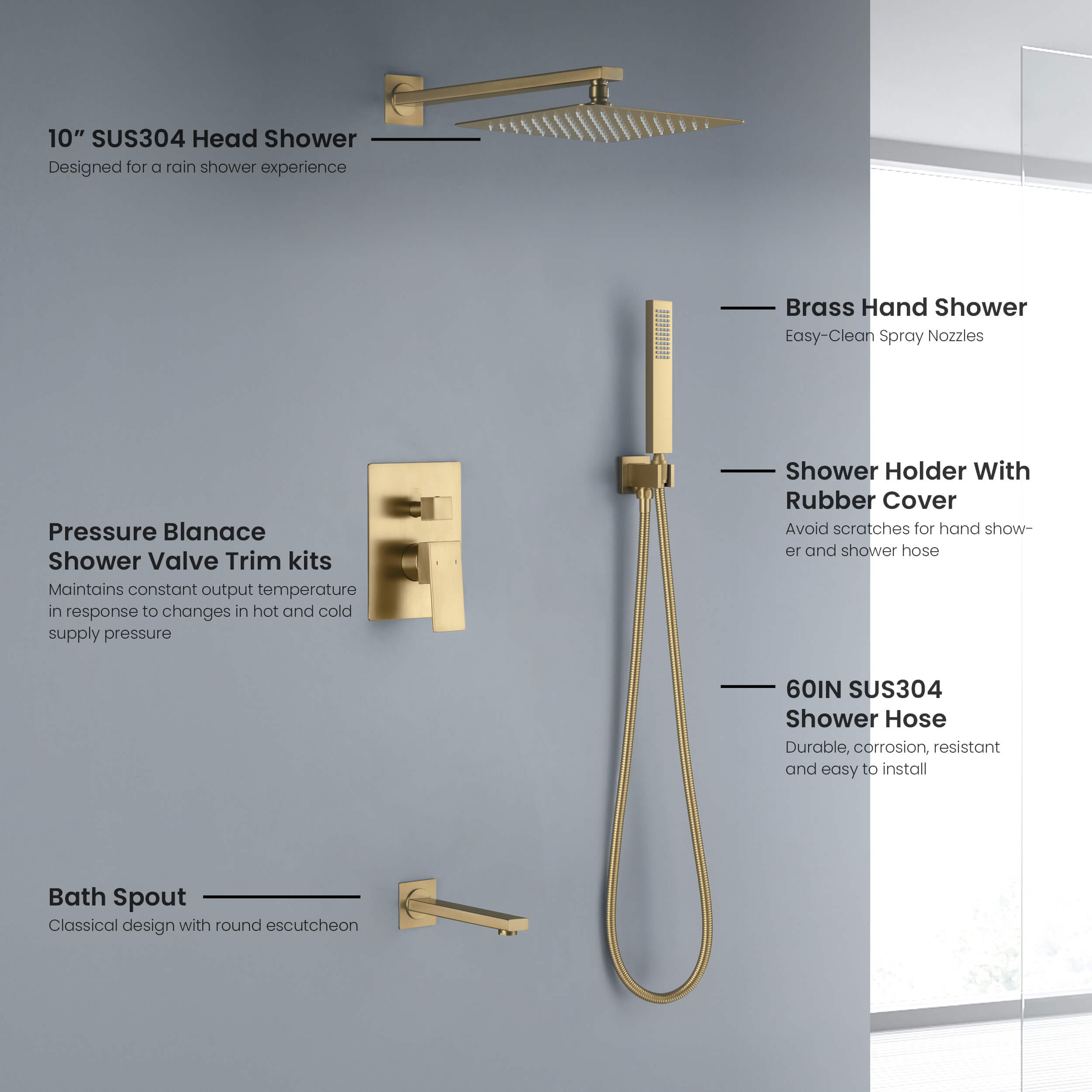 Cube Pressure Balanced 3-Function Shower System with Rough-In Valve KSF406