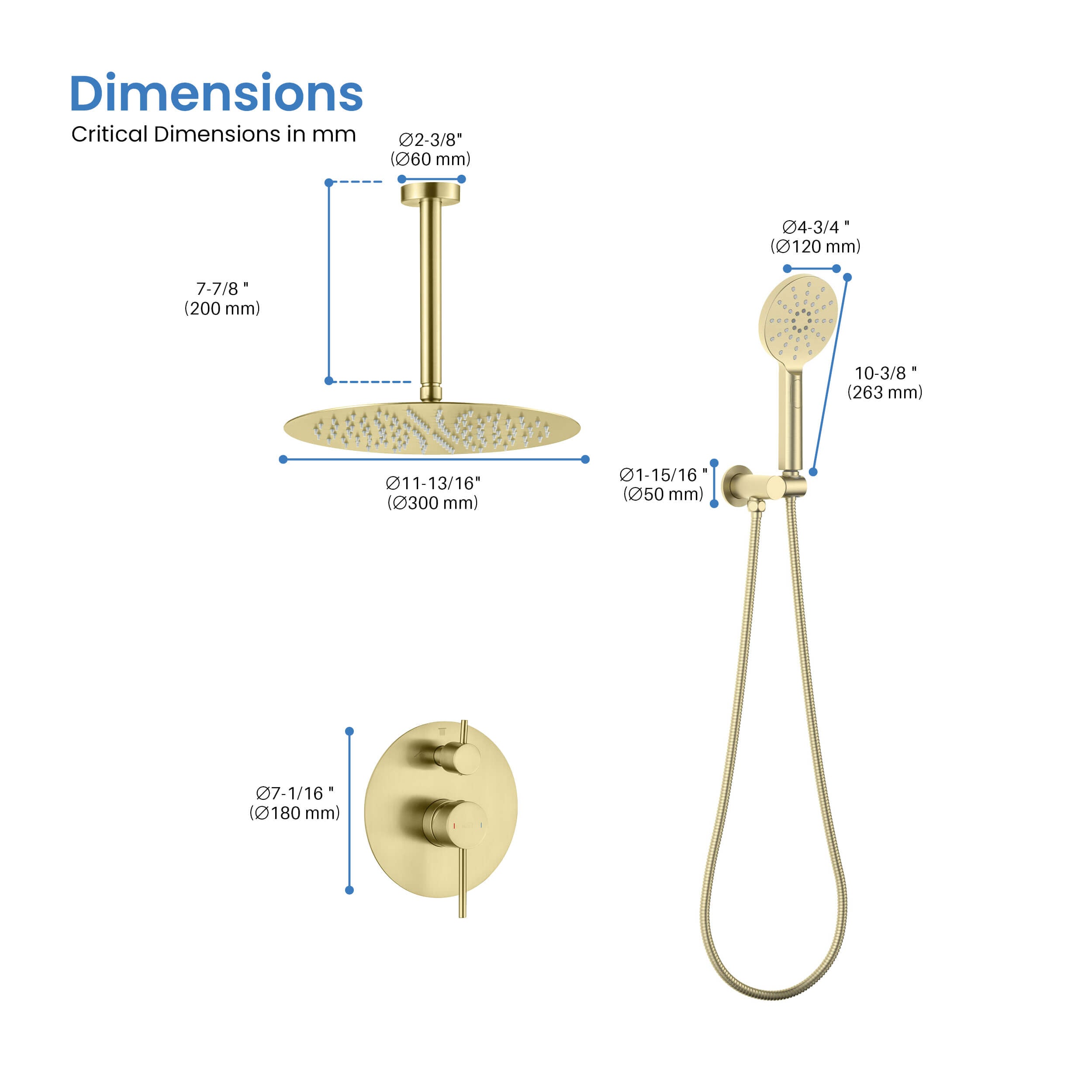 Circular Pressure Balanced Ceiling Mounted 2-Function Shower System with Rough In Valve - KSF408