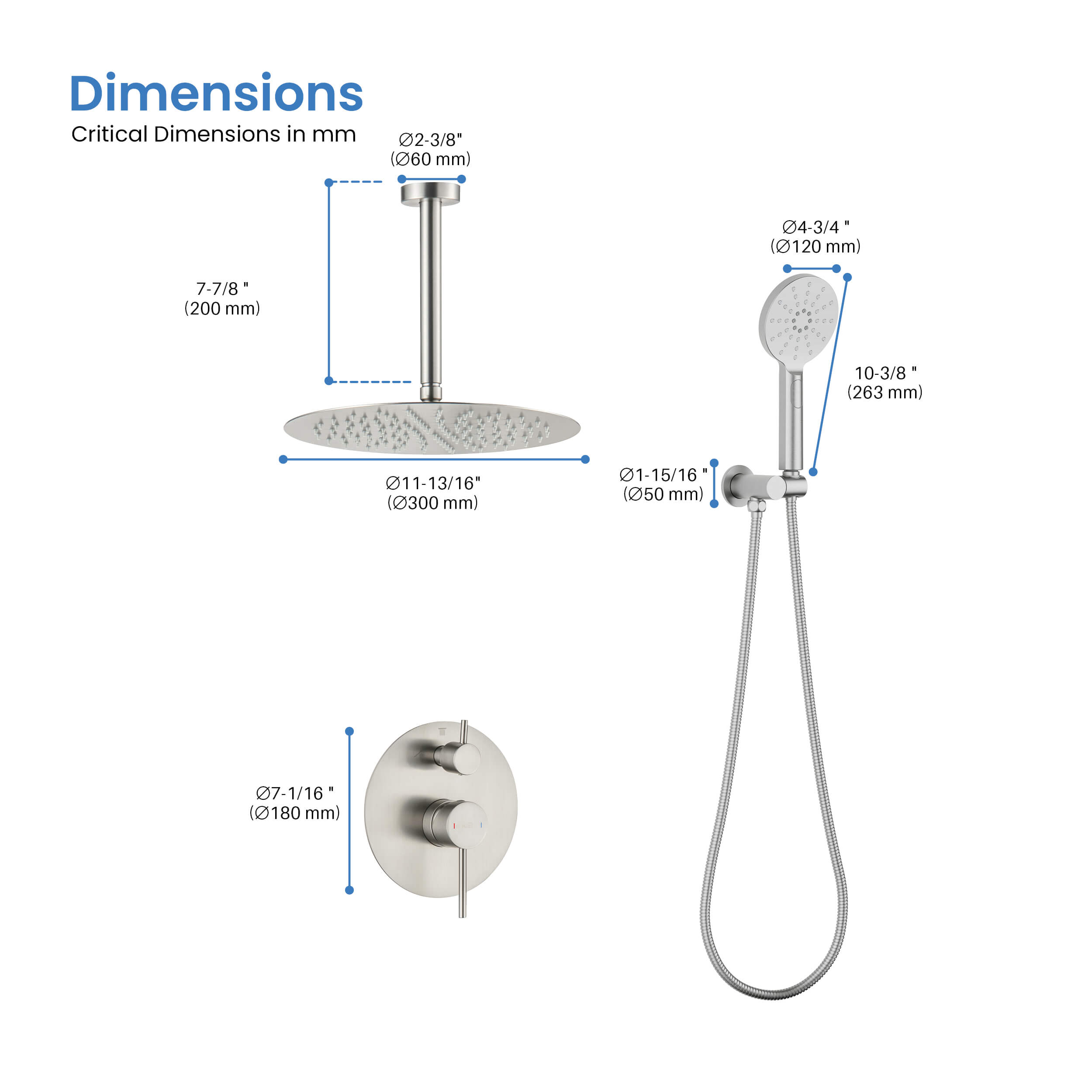 Circular Pressure Balanced Ceiling Mounted 2-Function Shower System with Rough In Valve - KSF408