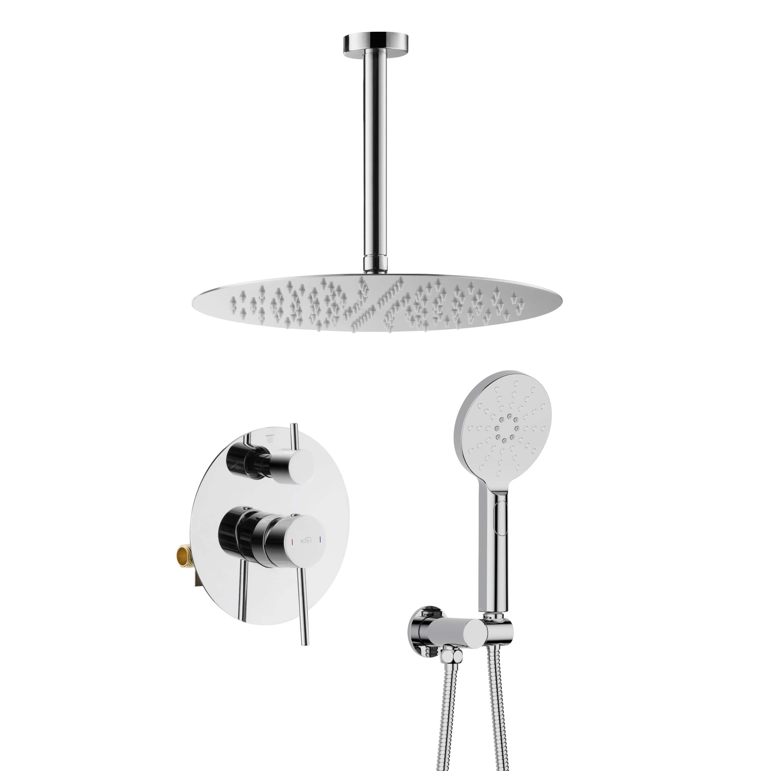 Circular Pressure Balanced Ceiling Mounted 2-Function Shower System with Rough In Valve - KSF408