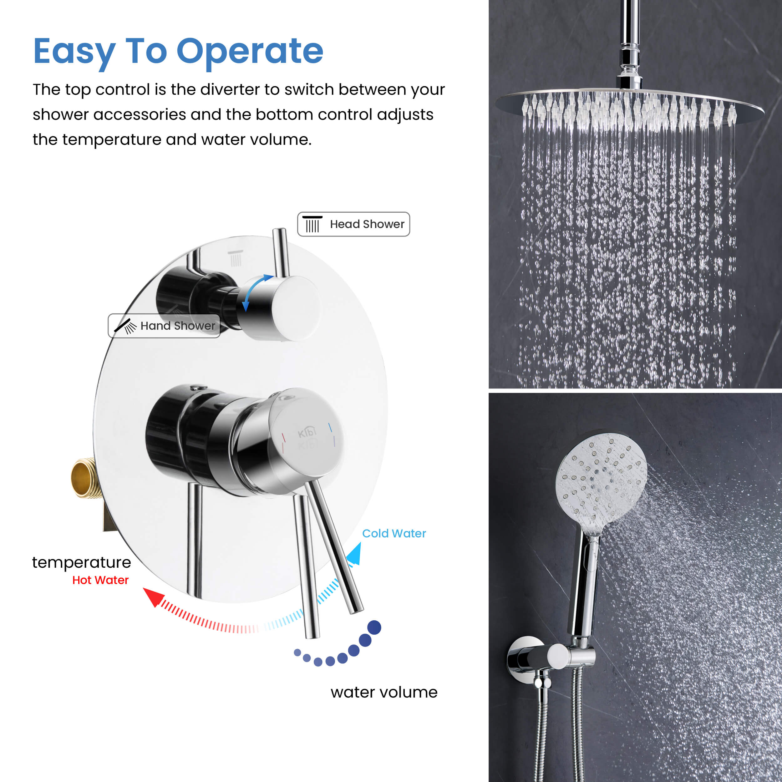 Circular Pressure Balanced Ceiling Mounted 2-Function Shower System with Rough In Valve - KSF408