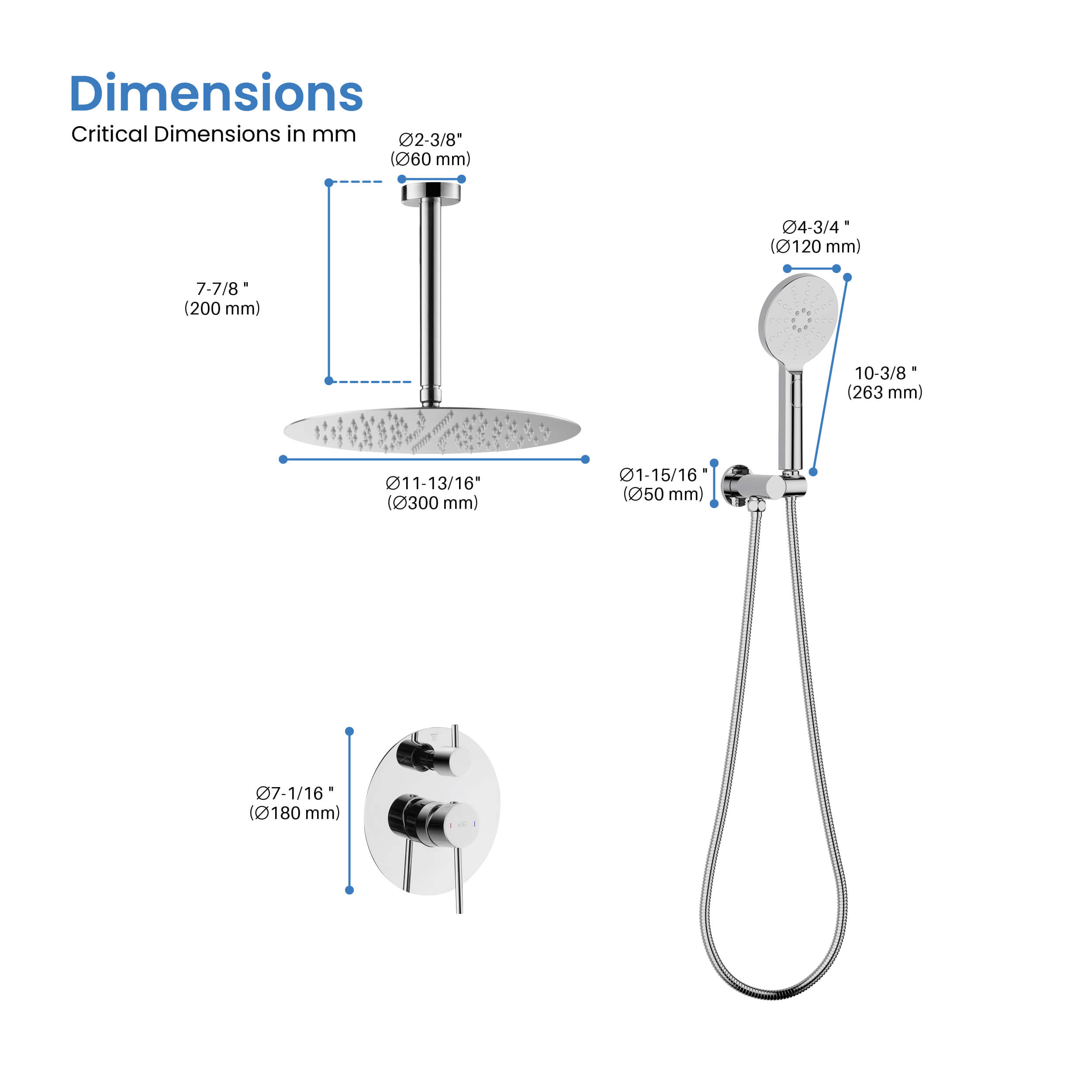Circular Pressure Balanced Ceiling Mounted 2-Function Shower System with Rough In Valve - KSF408