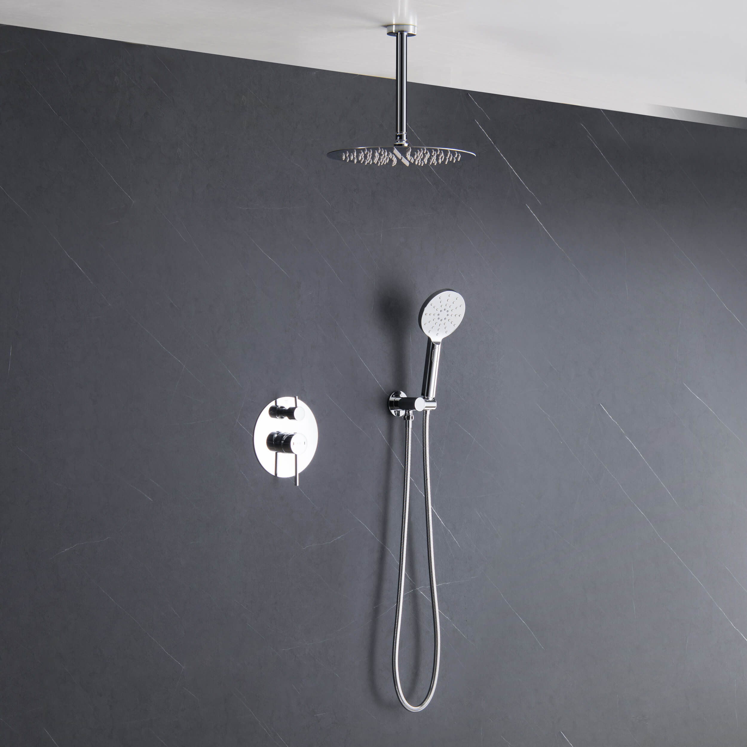 Circular Pressure Balanced Ceiling Mounted 2-Function Shower System with Rough In Valve - KSF408