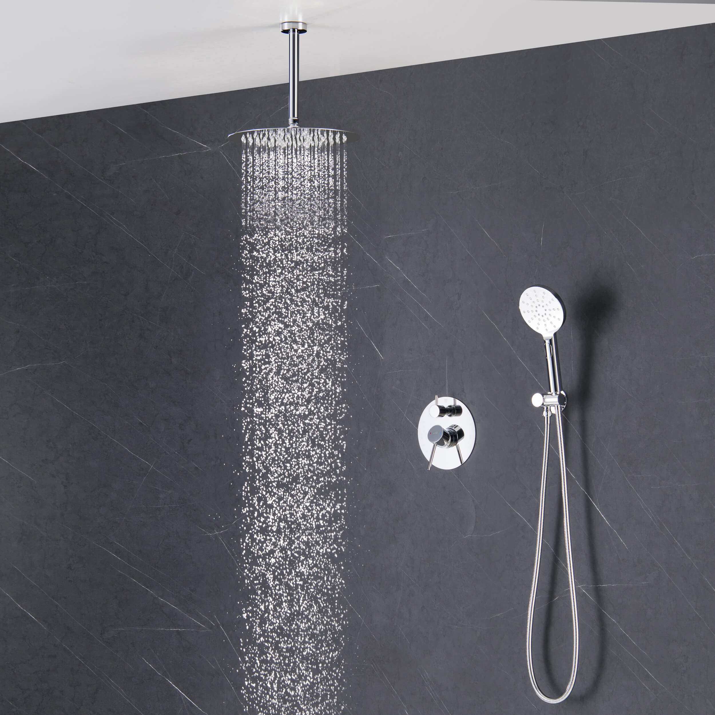 Circular Pressure Balanced Ceiling Mounted 2-Function Shower System with Rough In Valve - KSF408