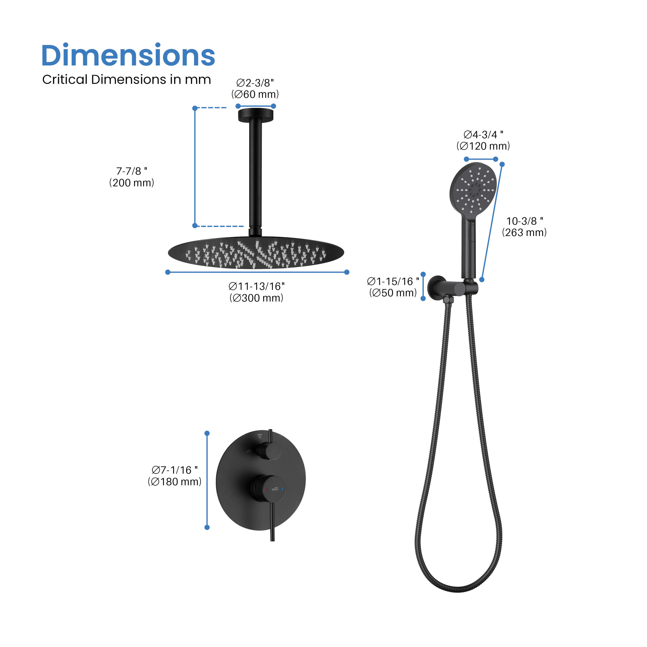 Circular Pressure Balanced Ceiling Mounted 2-Function Shower System with Rough In Valve - KSF408