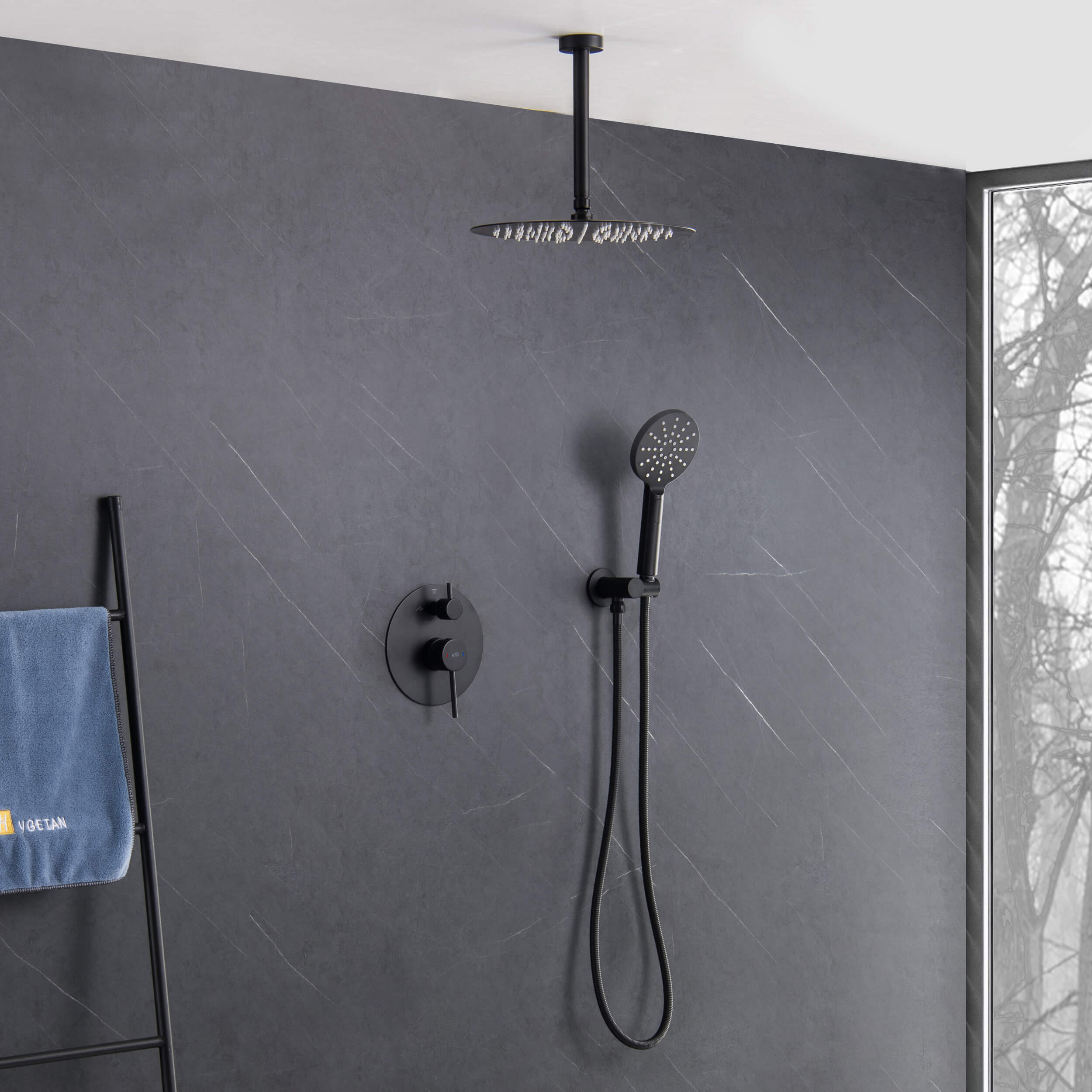 Circular Pressure Balanced Ceiling Mounted 2-Function Shower System with Rough In Valve - KSF408