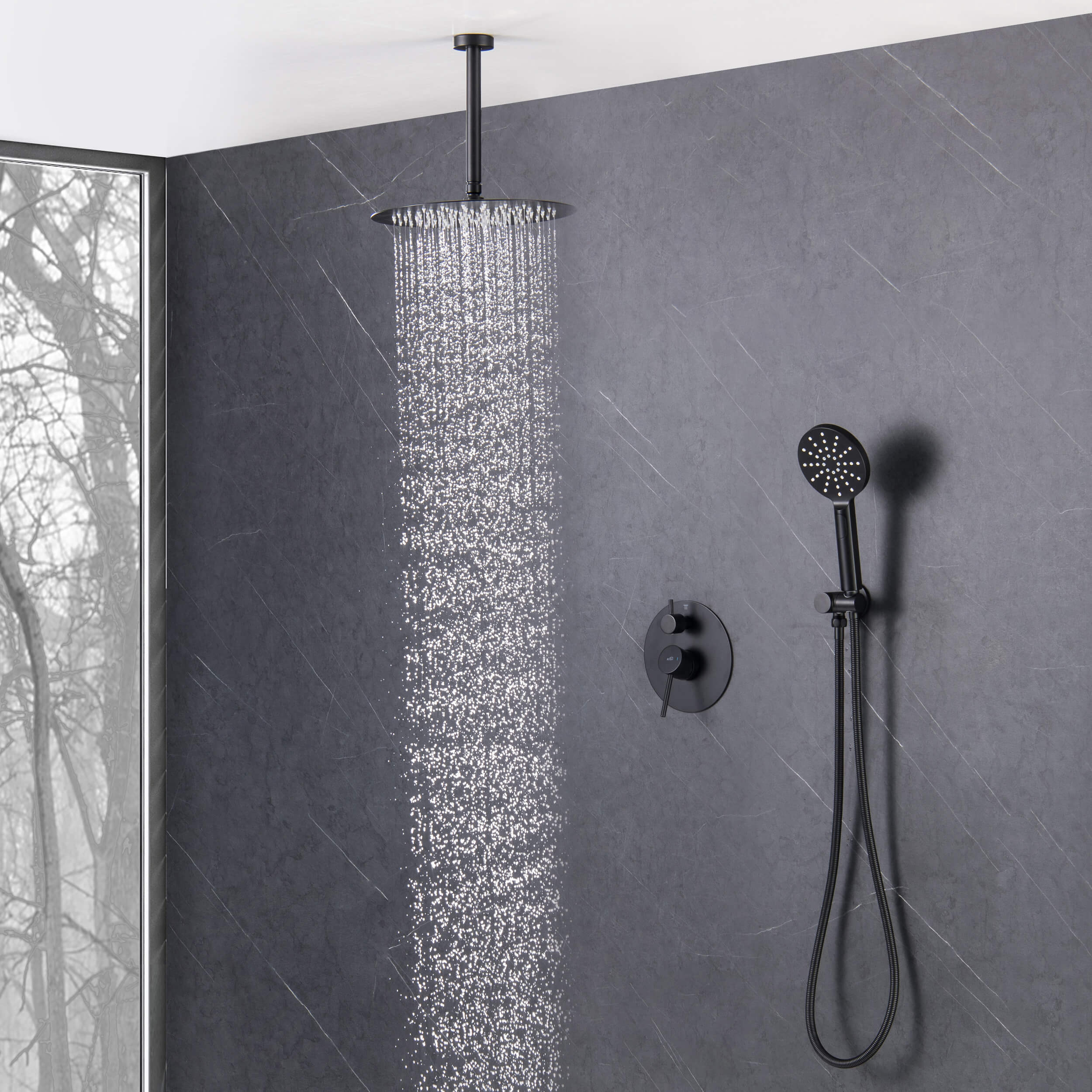 Circular Pressure Balanced Ceiling Mounted 2-Function Shower System with Rough In Valve - KSF408
