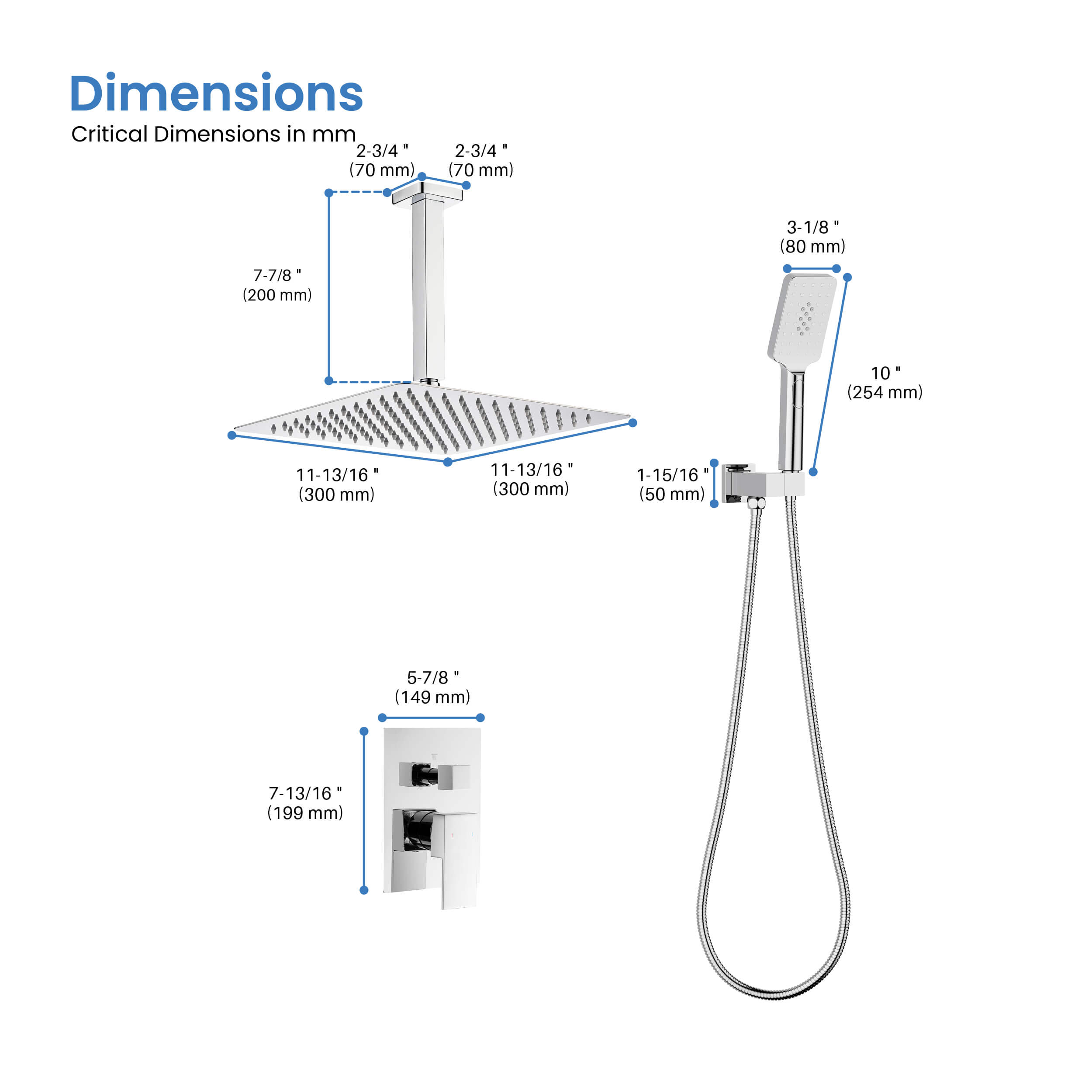 Cube Pressure Balanced Ceiling Mounted 2-Function Shower System with Rough In Valve - KSF412