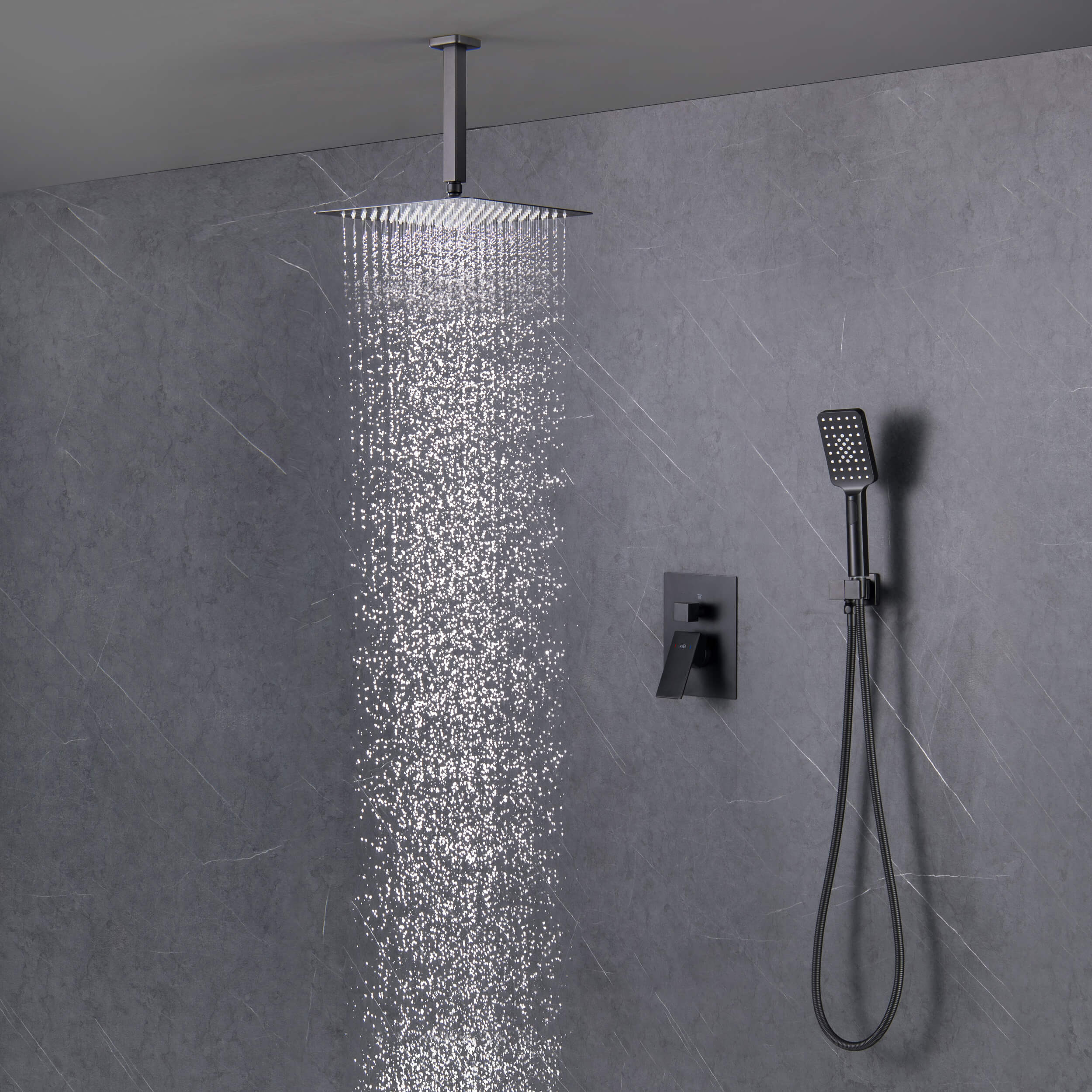 Cube Pressure Balanced Ceiling Mounted 2-Function Shower System with Rough In Valve - KSF412