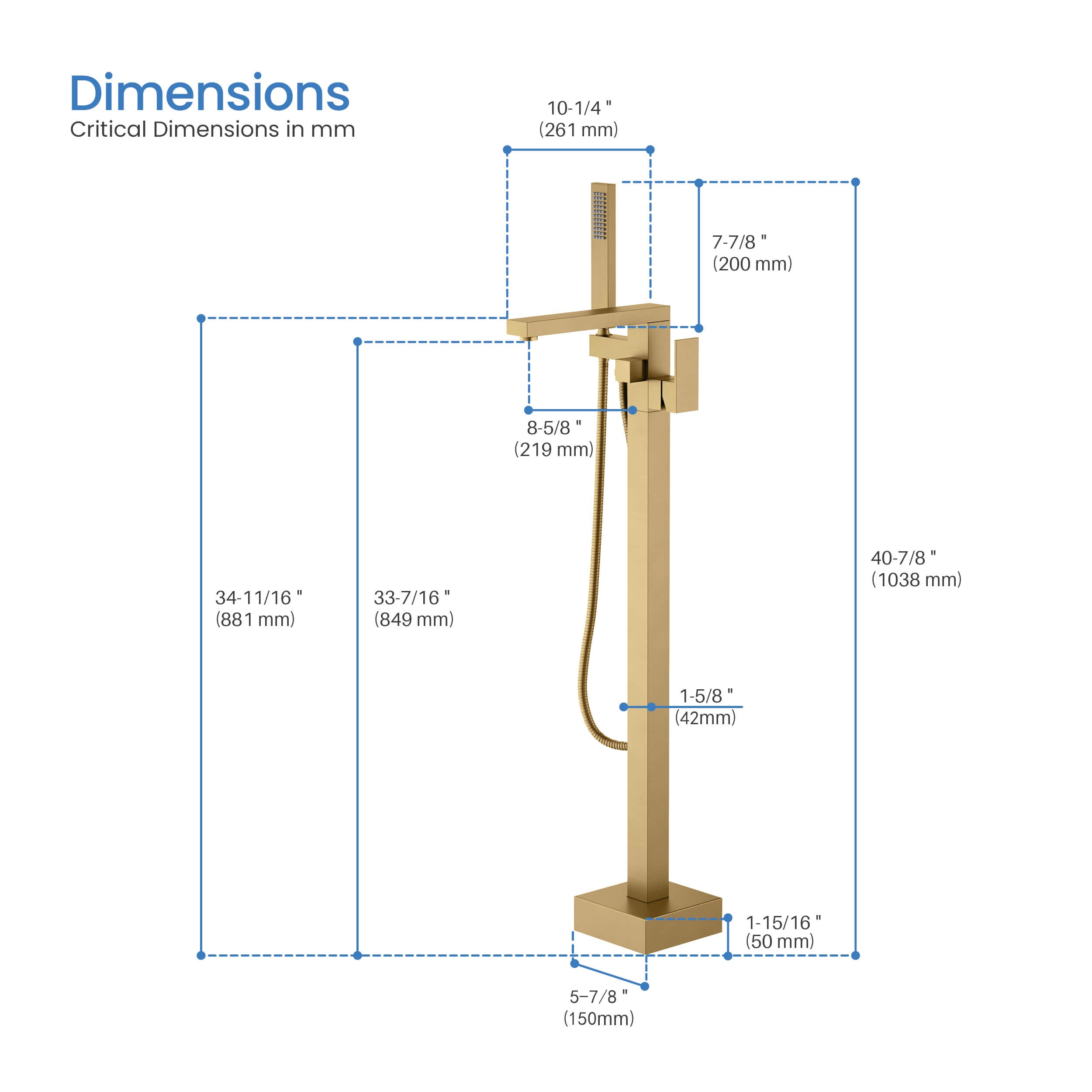 Cube Floor Mount Tub Filler With Hand Shower KTF302