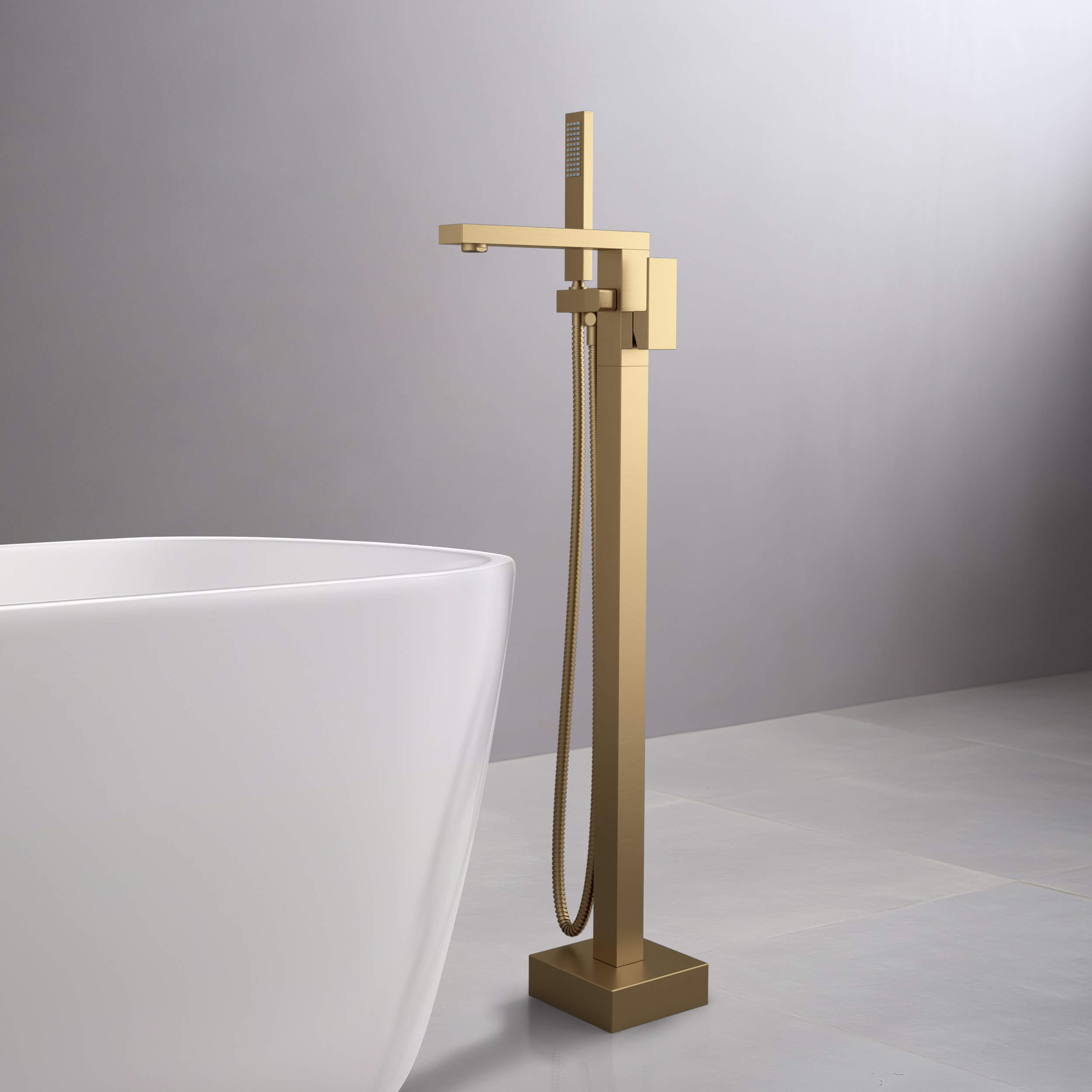 Cube Floor Mount Tub Filler With Hand Shower KTF302
