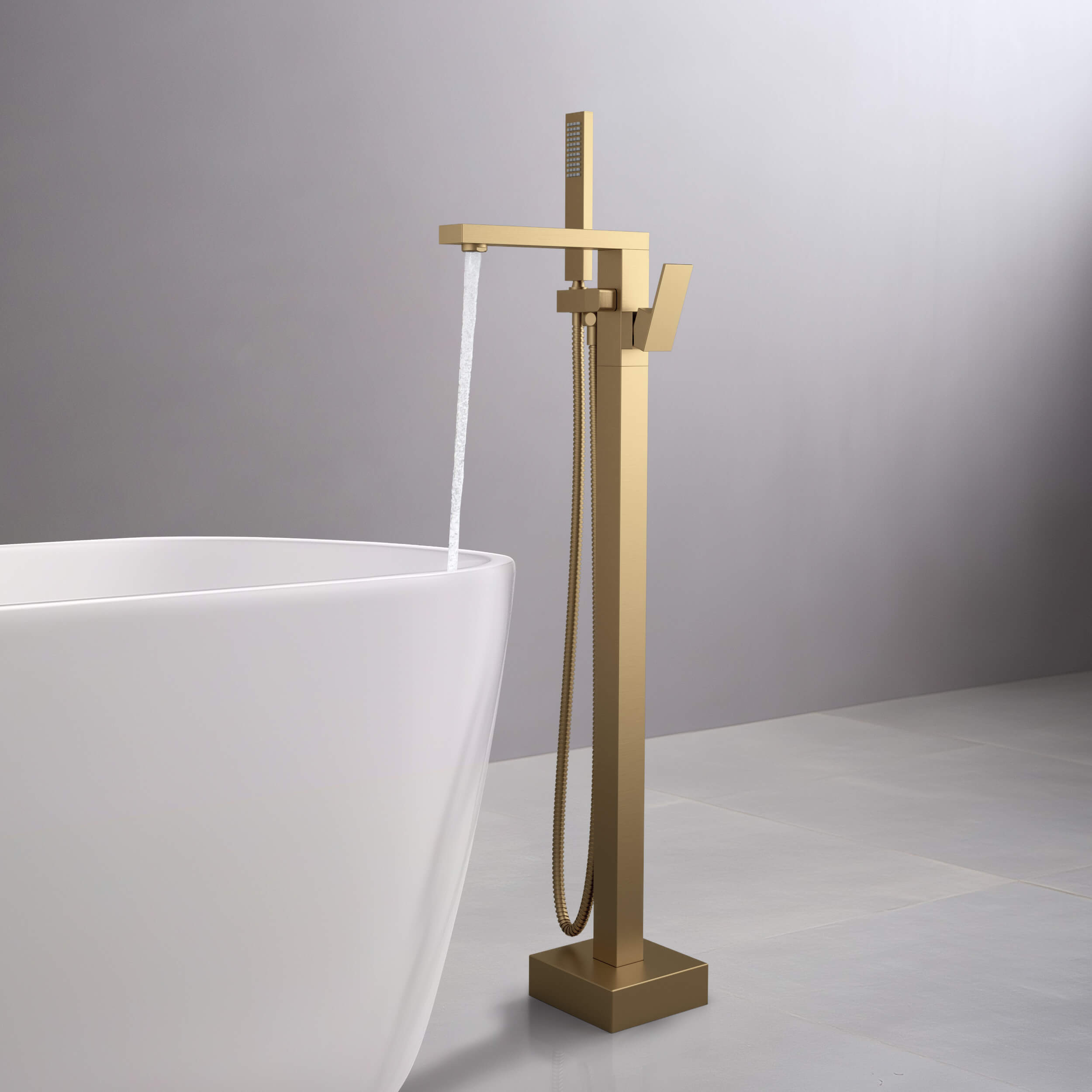 Cube Floor Mount Tub Filler With Hand Shower KTF302