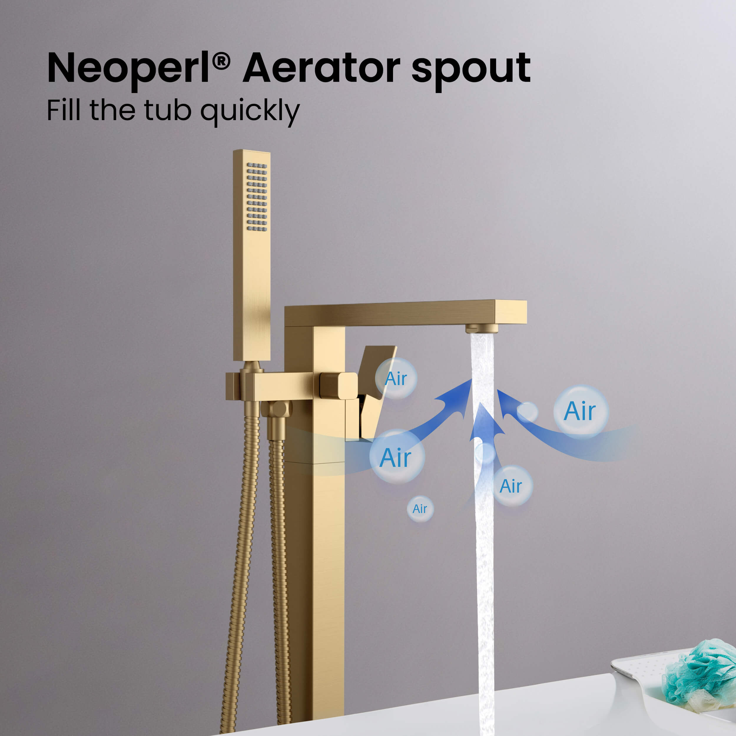 Cube Floor Mount Tub Filler With Hand Shower KTF302
