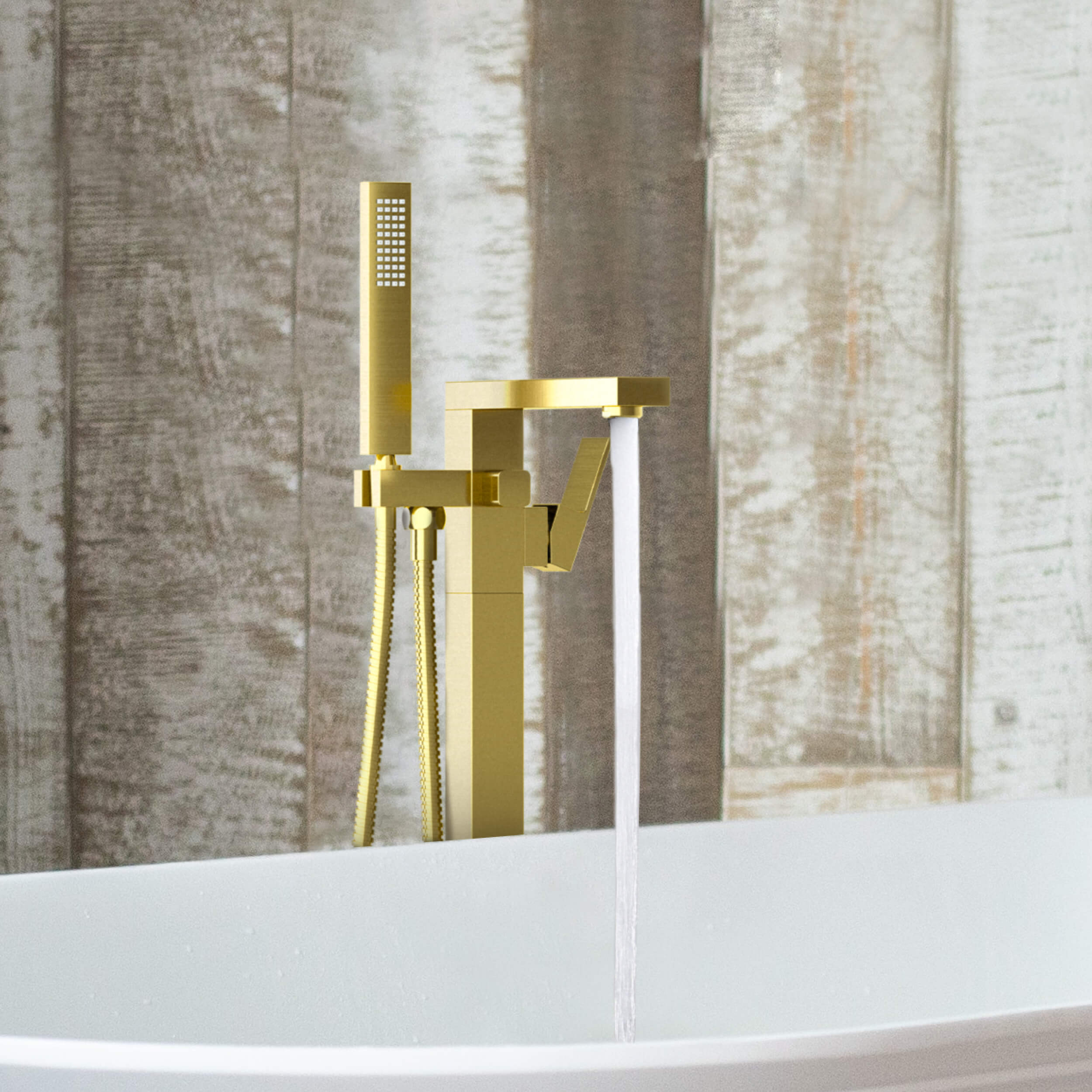 Cube Floor Mount Tub Filler With Hand Shower KTF302