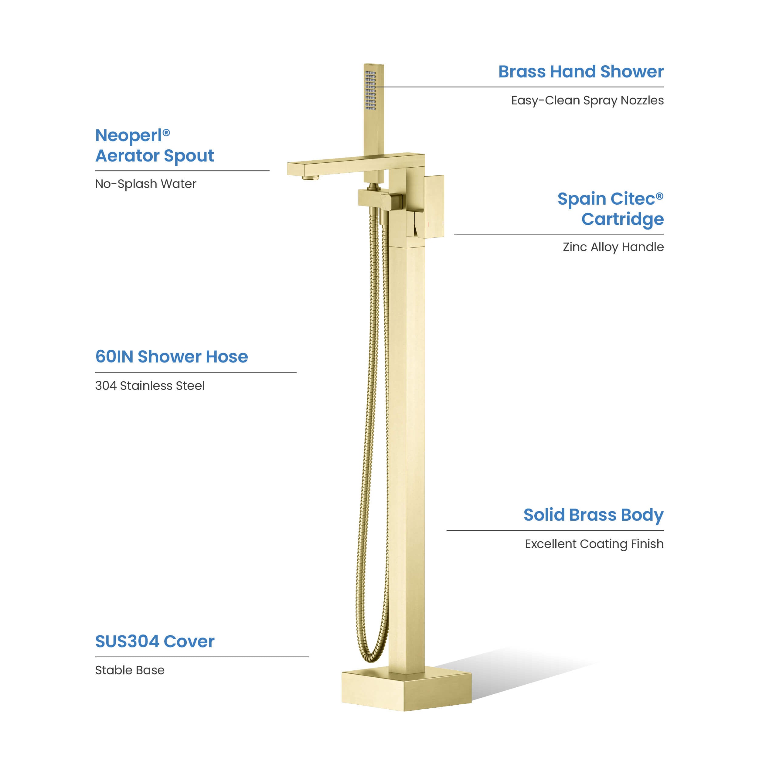 Cube Floor Mount Tub Filler With Hand Shower KTF302