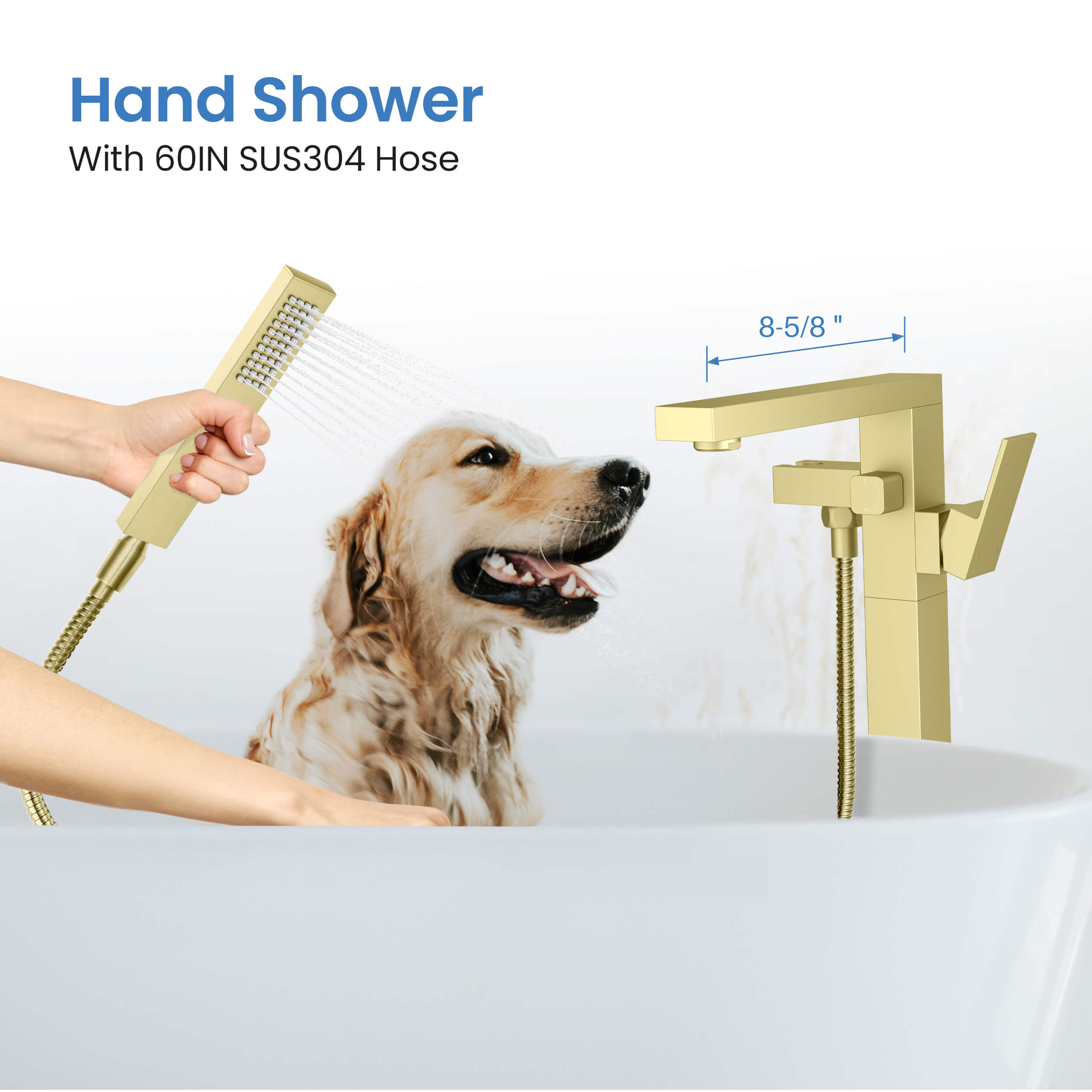 Cube Floor Mount Tub Filler With Hand Shower KTF302