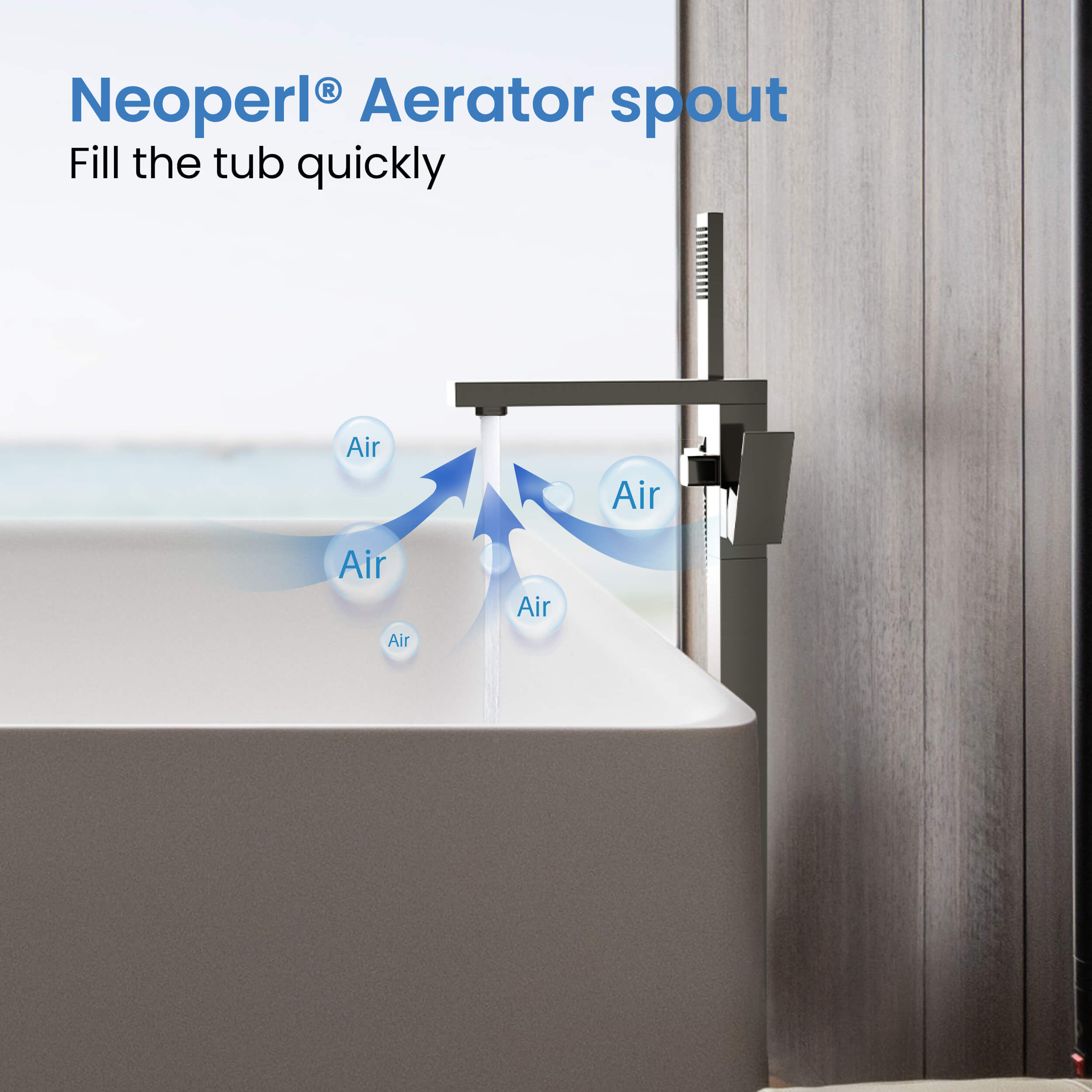 Cube Floor Mount Tub Filler With Hand Shower KTF302