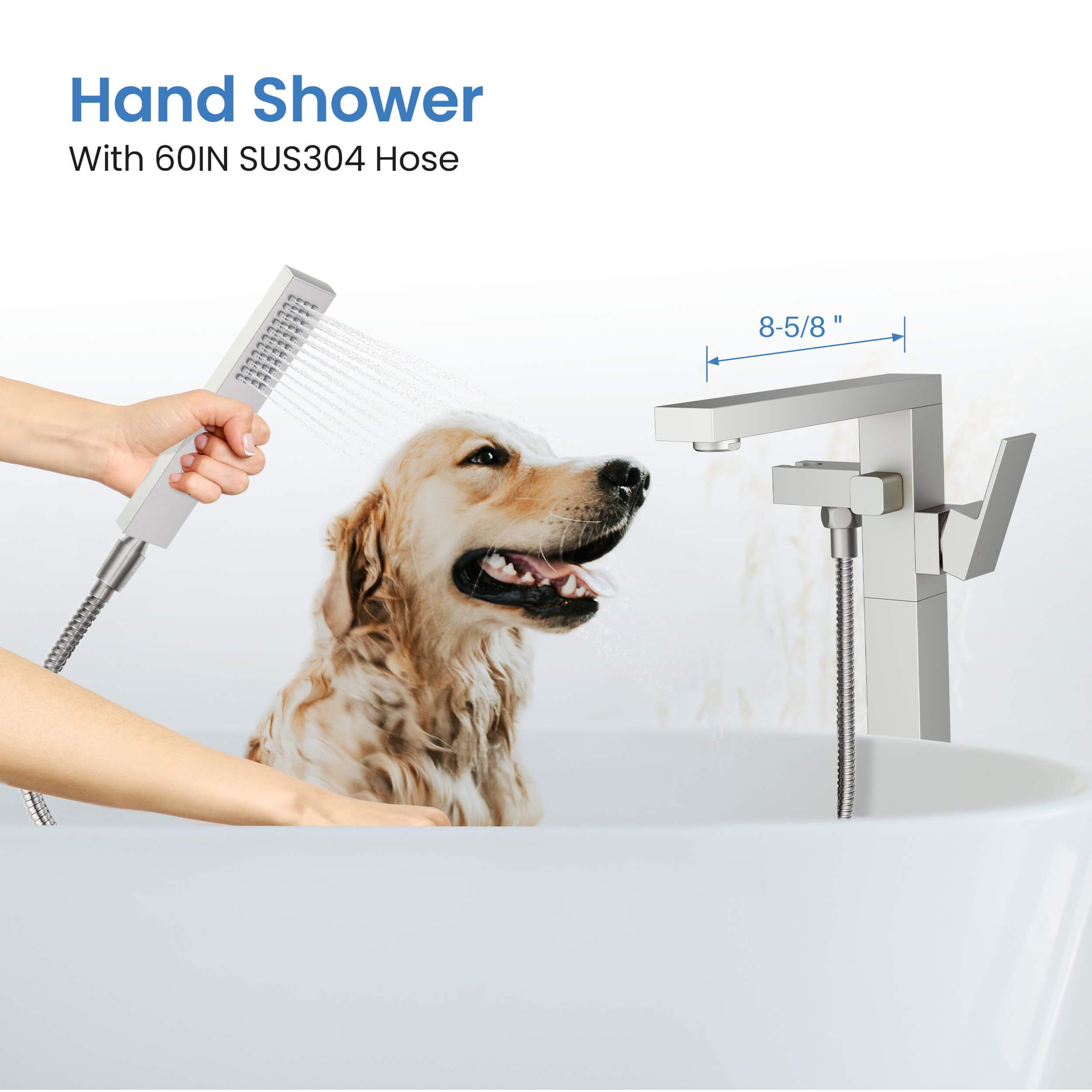 Cube Floor Mount Tub Filler With Hand Shower KTF302