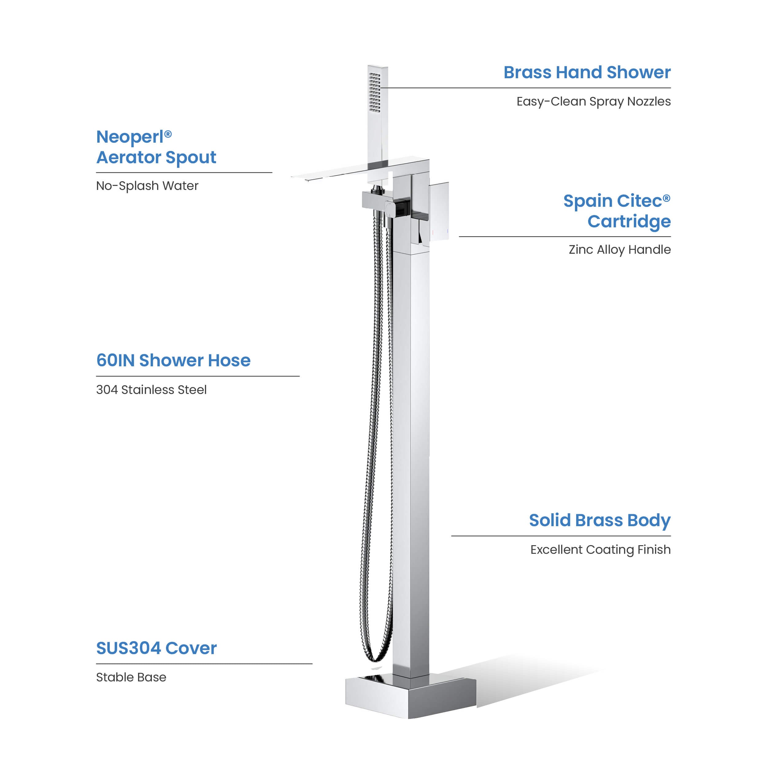 Cube Floor Mount Tub Filler With Hand Shower KTF302