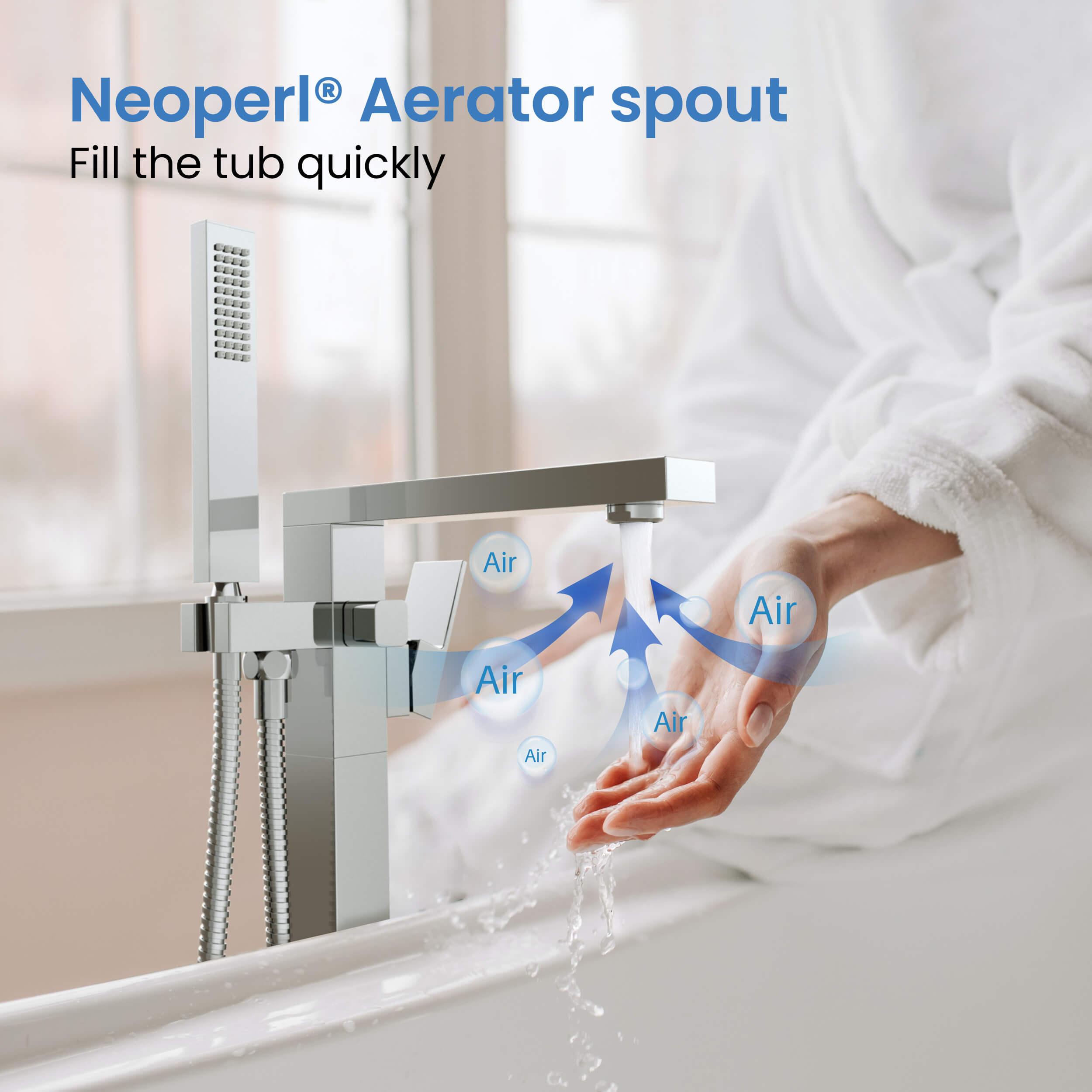 Cube Floor Mount Tub Filler With Hand Shower KTF302