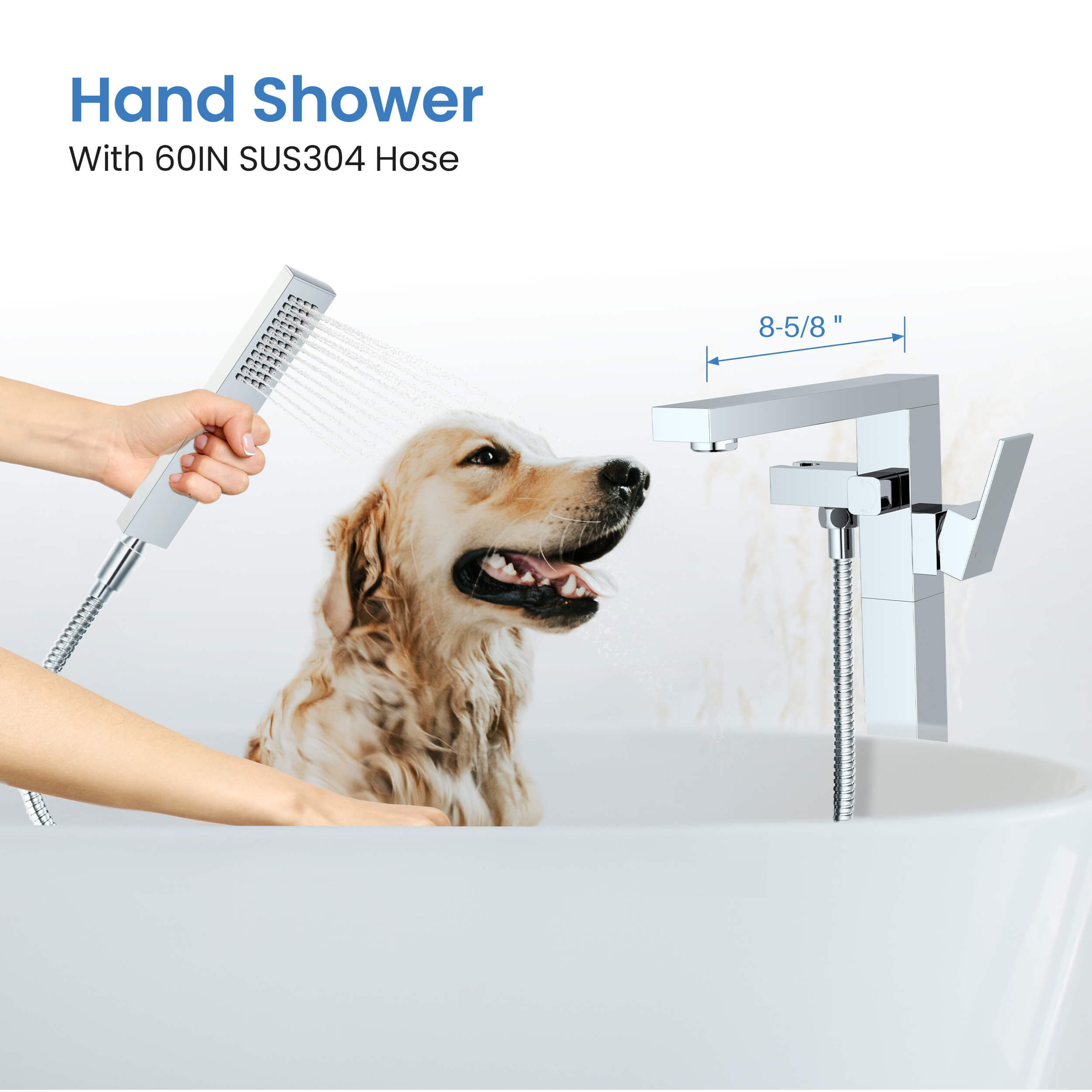 Cube Floor Mount Tub Filler With Hand Shower KTF302