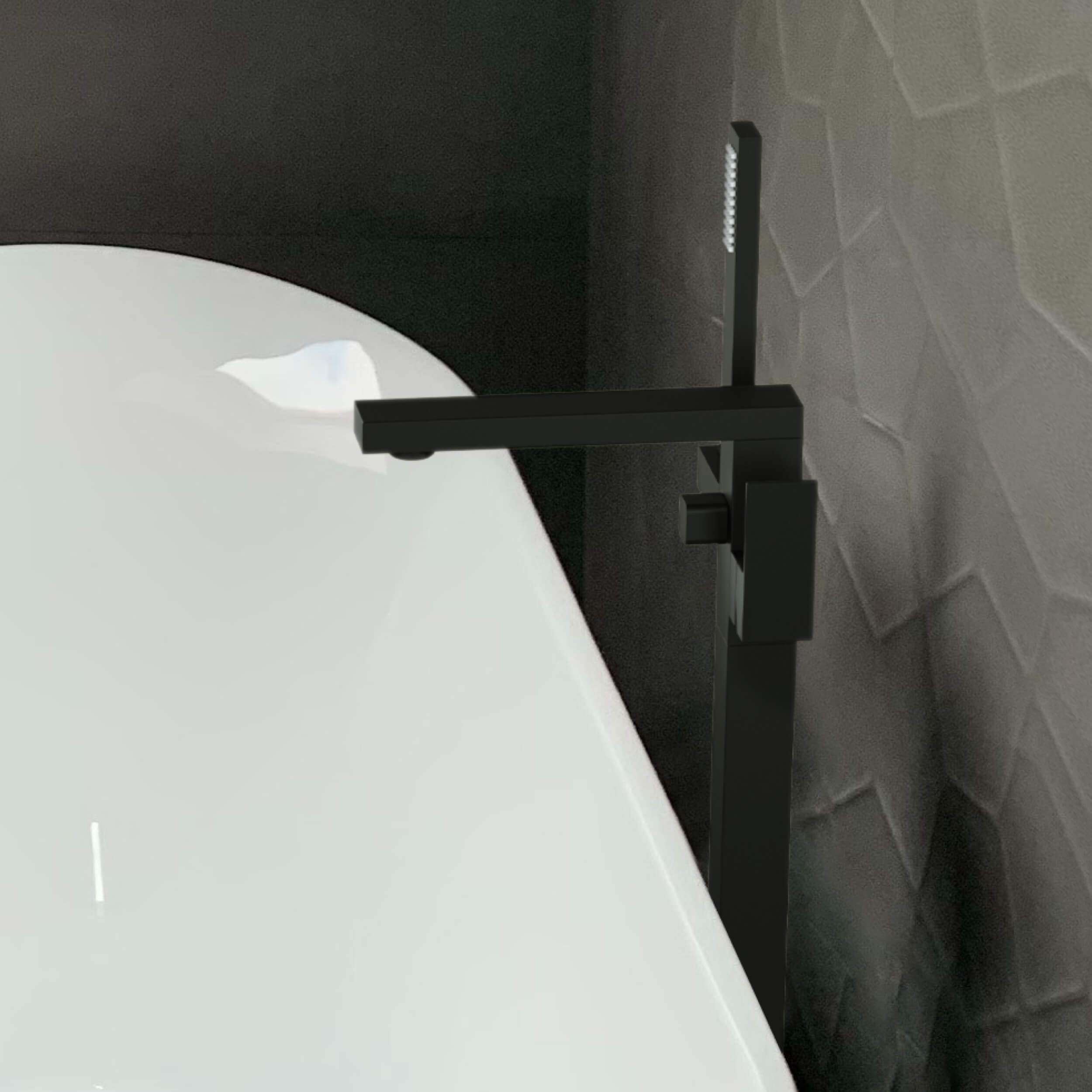 Cube Floor Mount Tub Filler With Hand Shower KTF302