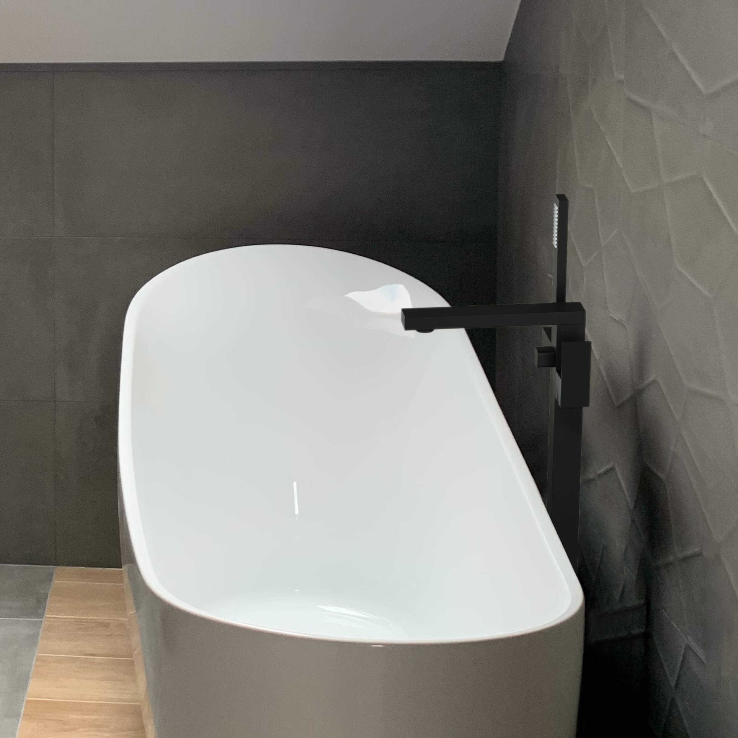 Cube Floor Mount Tub Filler With Hand Shower KTF302
