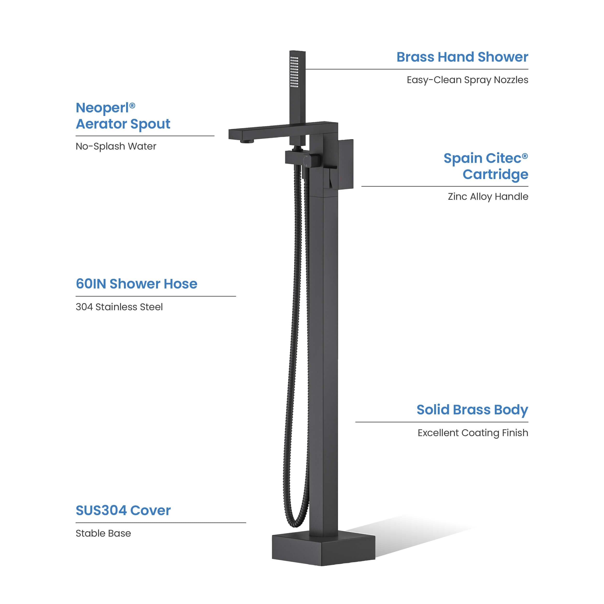 Cube Floor Mount Tub Filler With Hand Shower KTF302