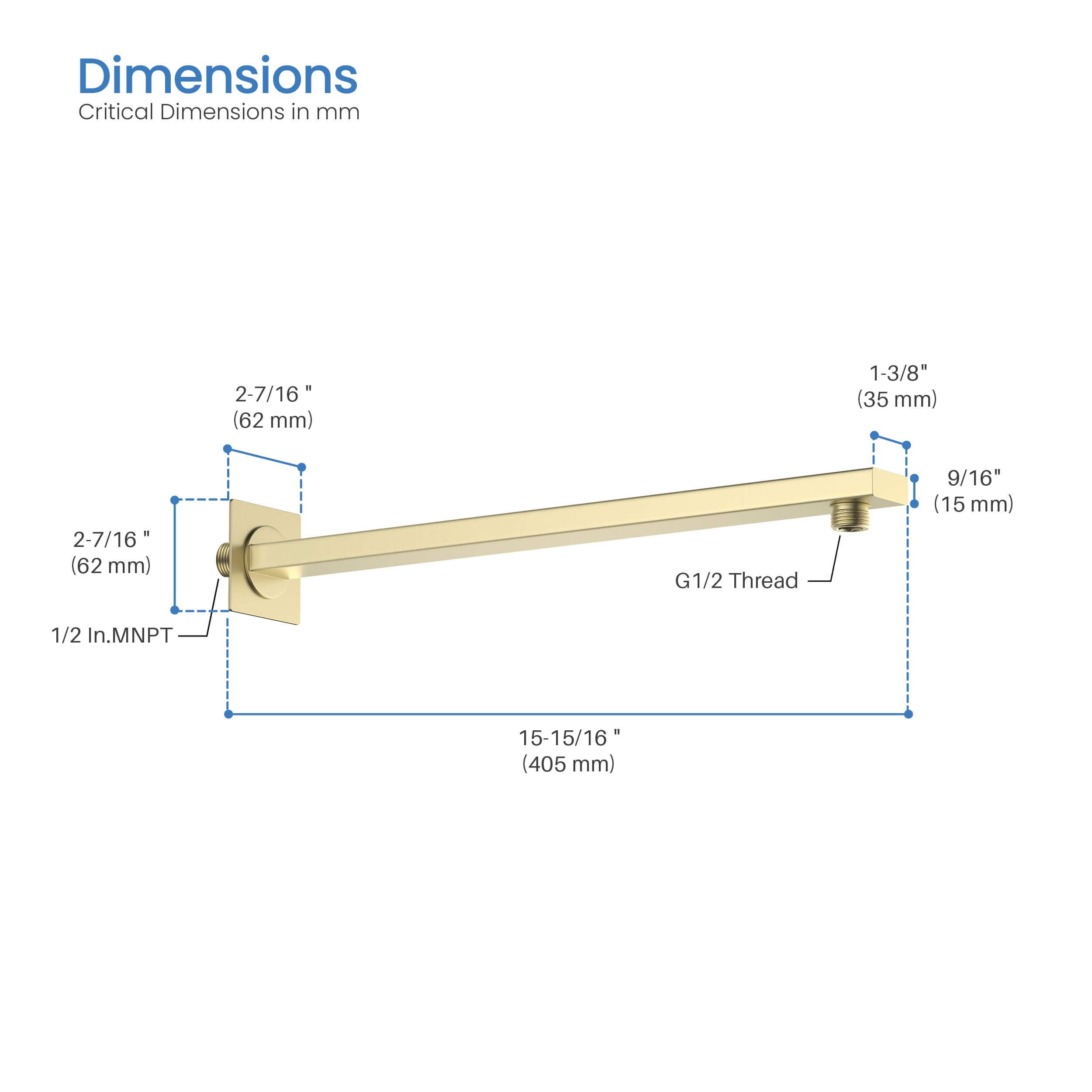 Cube 16" Wall Mounted Shower Arm SA1602
