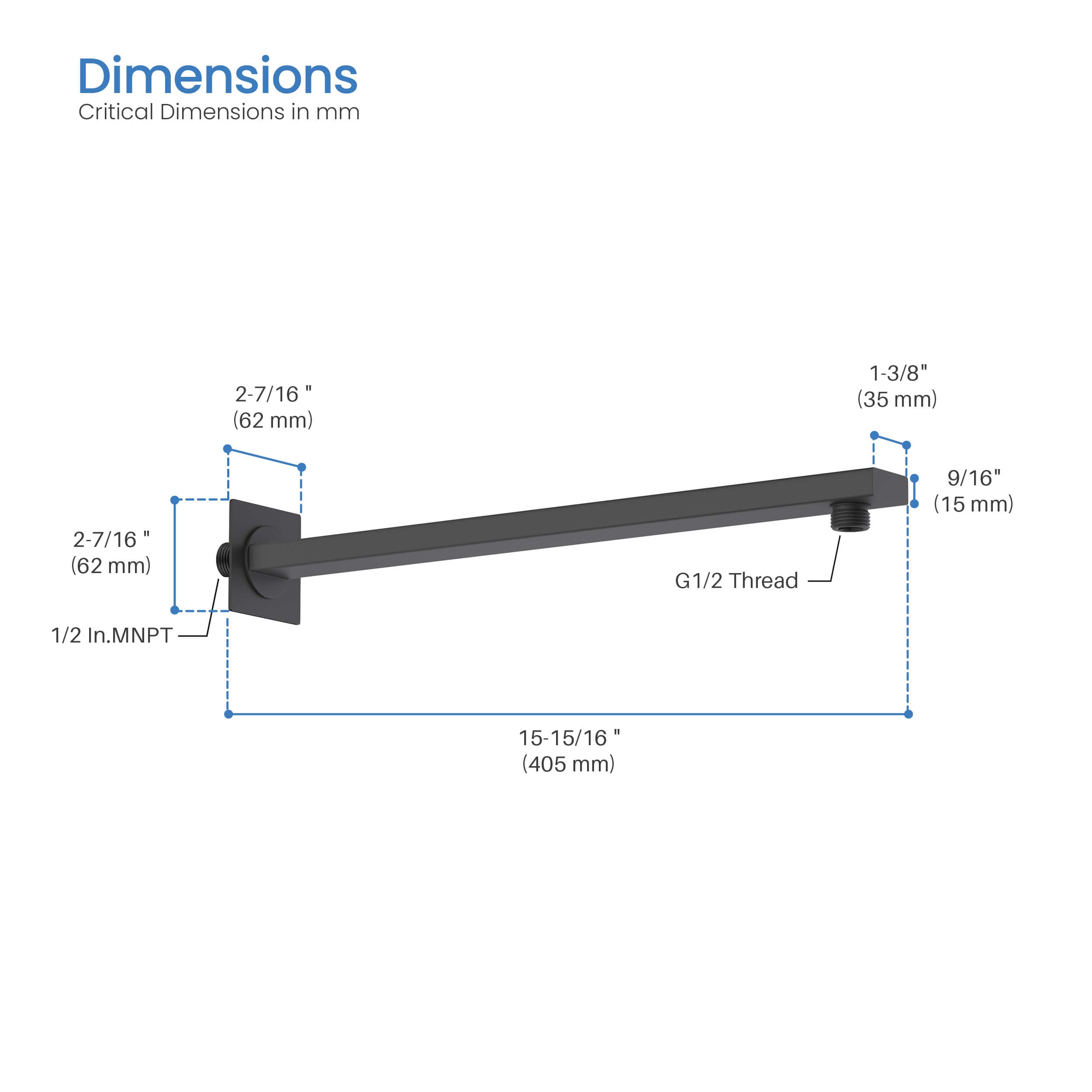 Cube 16" Wall Mounted Shower Arm SA1602