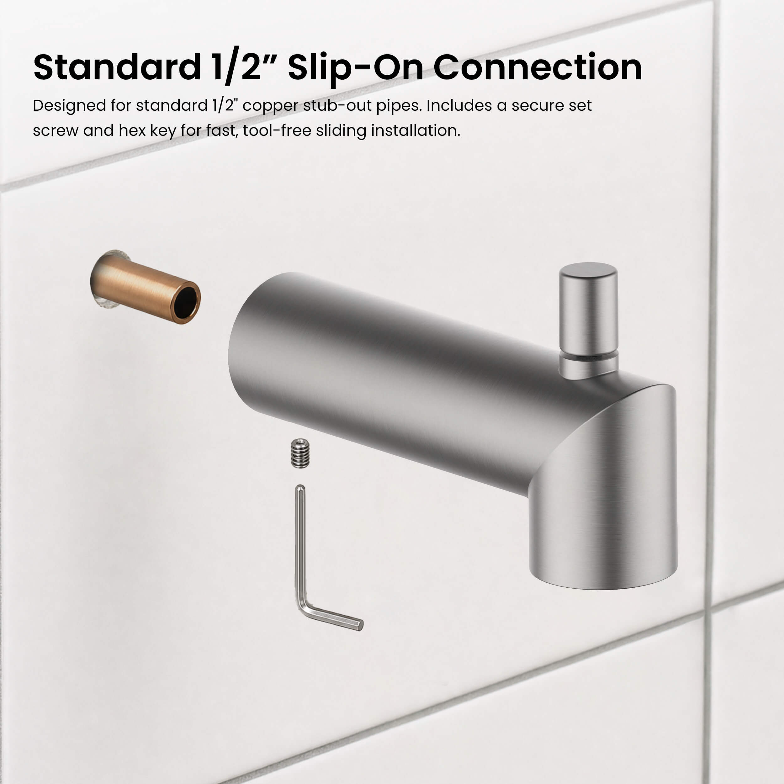 Circular Wall Mounted 1/2" Slip-On Tub Spout with Diverter - TS102