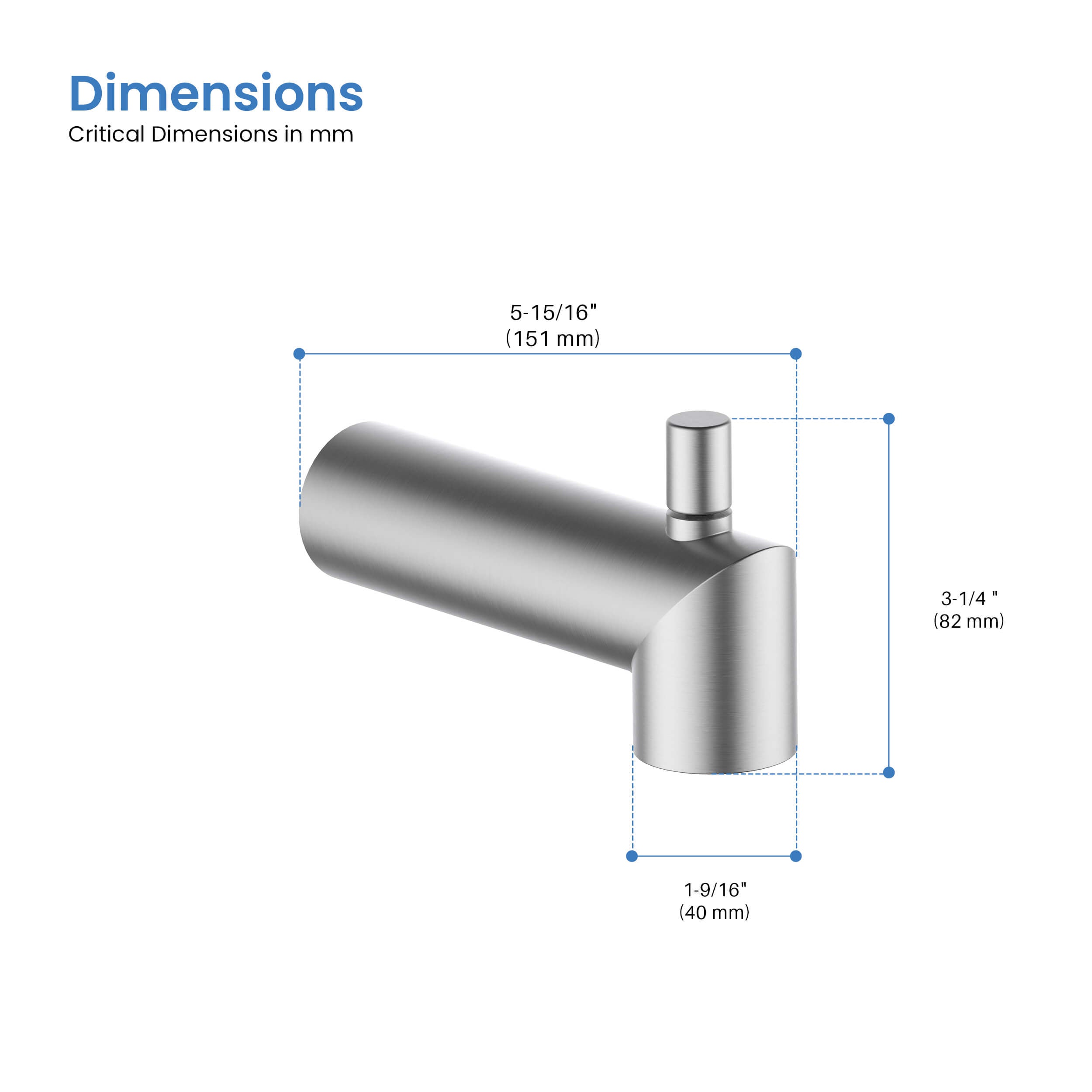 Circular Wall Mounted 1/2" Slip-On Tub Spout with Diverter - TS102