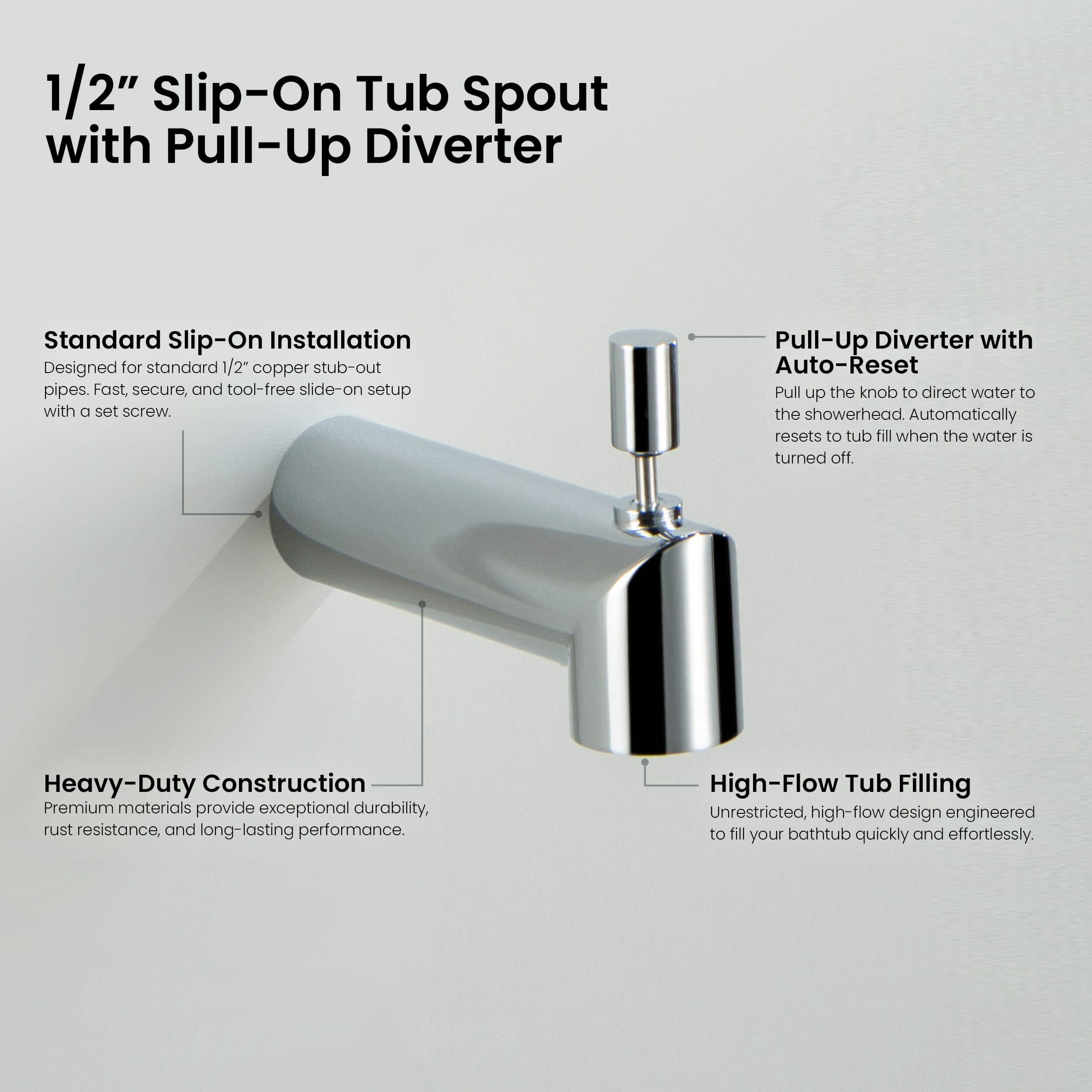 Circular Wall Mounted 1/2" Slip-On Tub Spout with Diverter - TS102