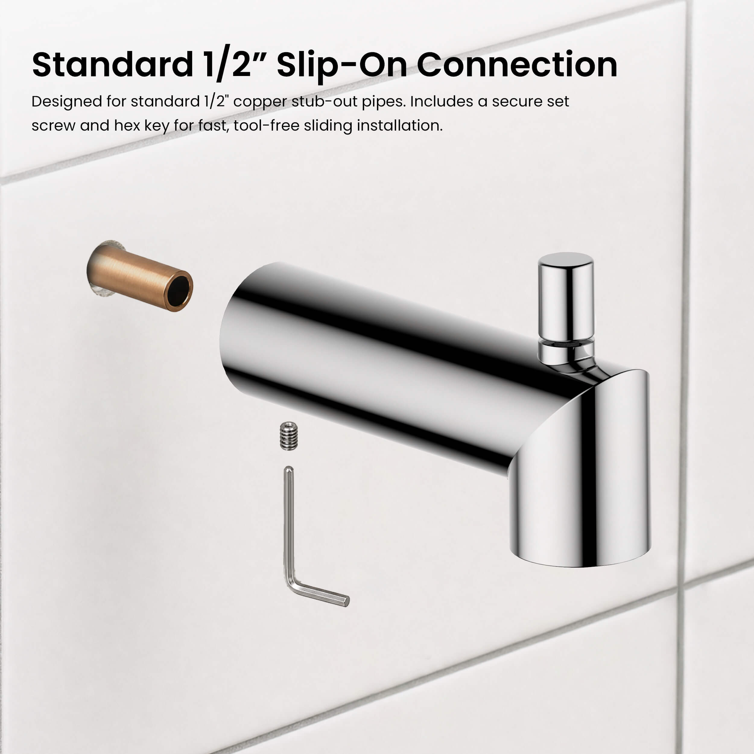 Circular Wall Mounted 1/2" Slip-On Tub Spout with Diverter - TS102