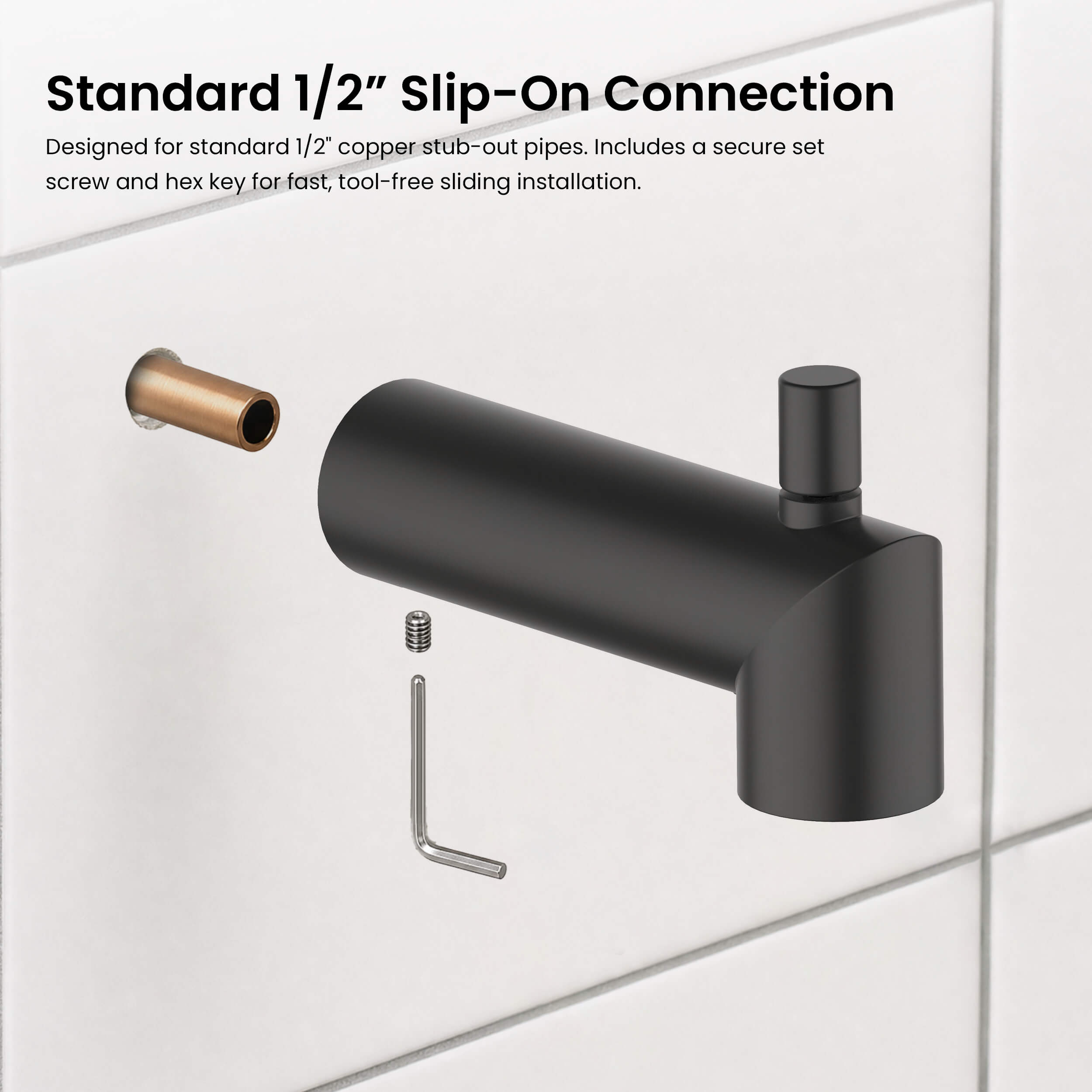 Circular Wall Mounted 1/2" Slip-On Tub Spout with Diverter - TS102