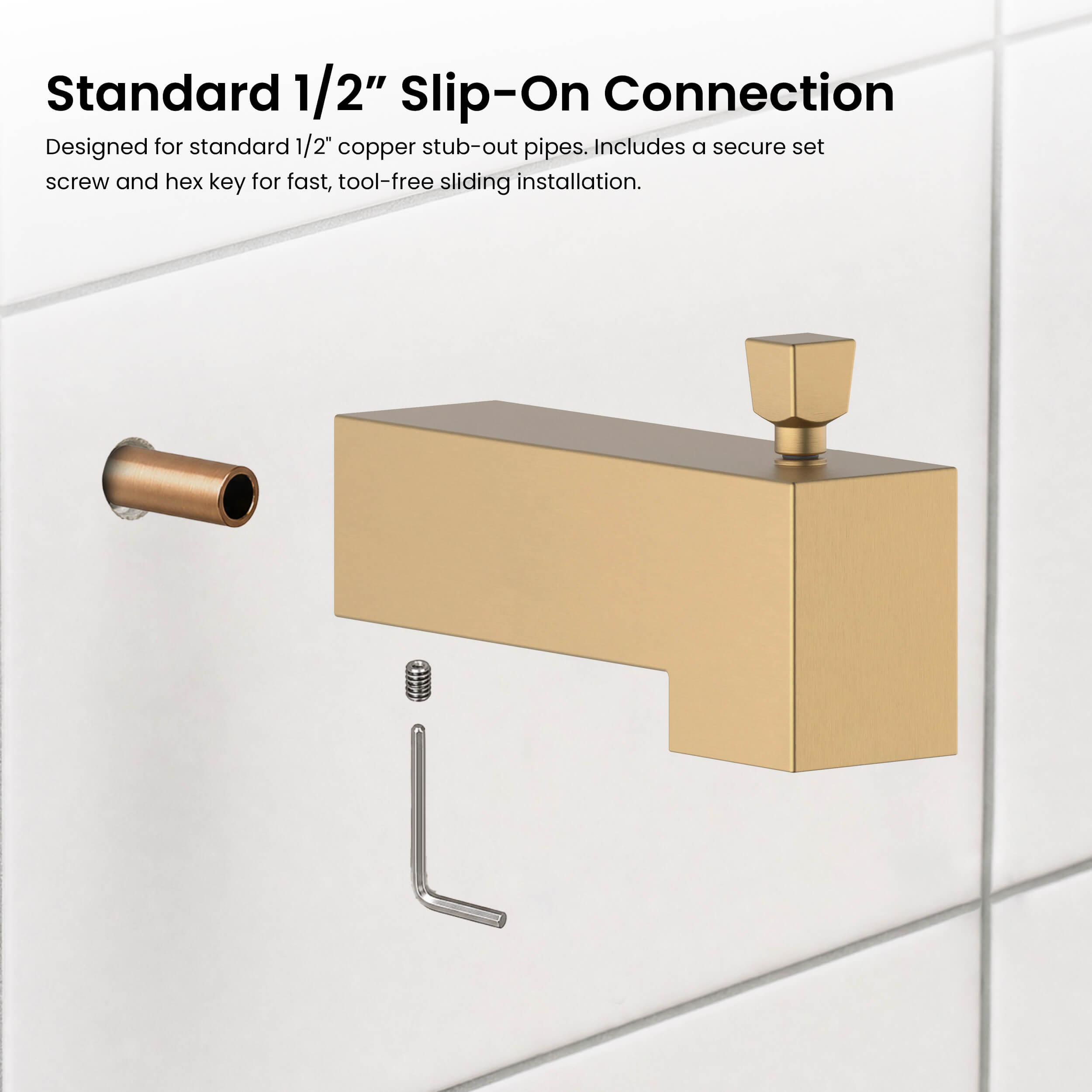 Cube Wall Mounted 1/2" Slip-On Tub Spout with Diverter - TS103