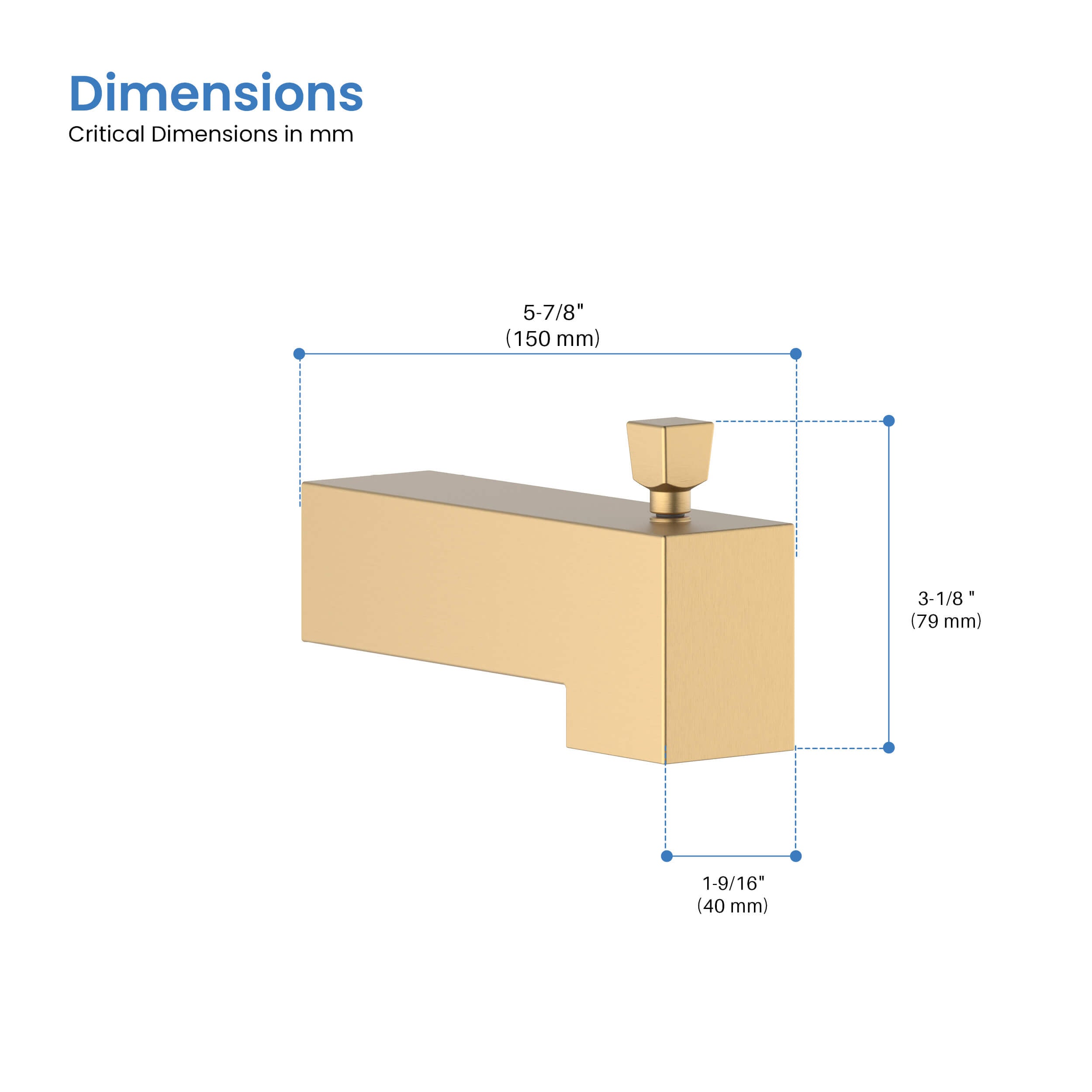 Cube Wall Mounted 1/2" Slip-On Tub Spout with Diverter - TS103