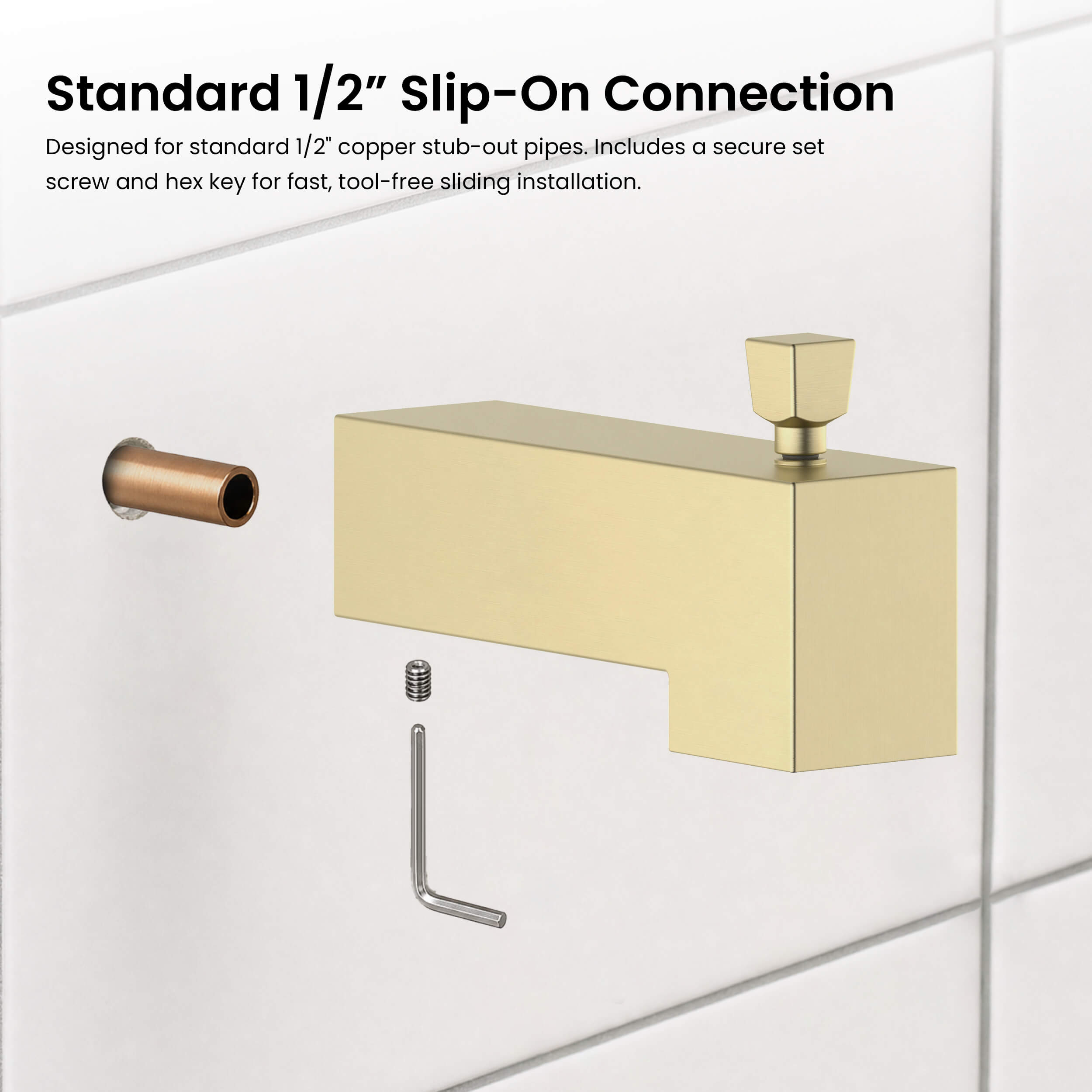 Cube Wall Mounted 1/2" Slip-On Tub Spout with Diverter - TS103