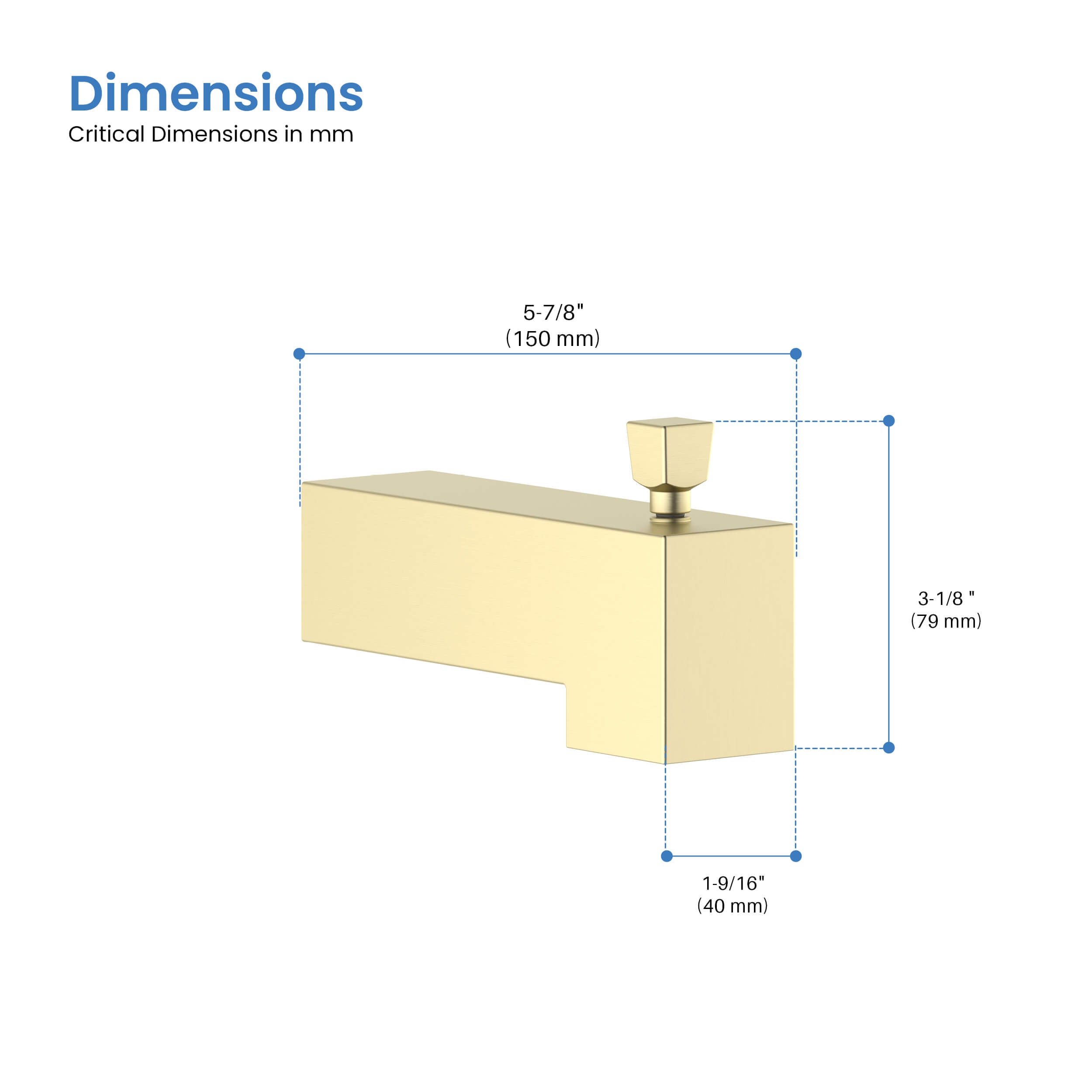 Cube Wall Mounted 1/2" Slip-On Tub Spout with Diverter - TS103