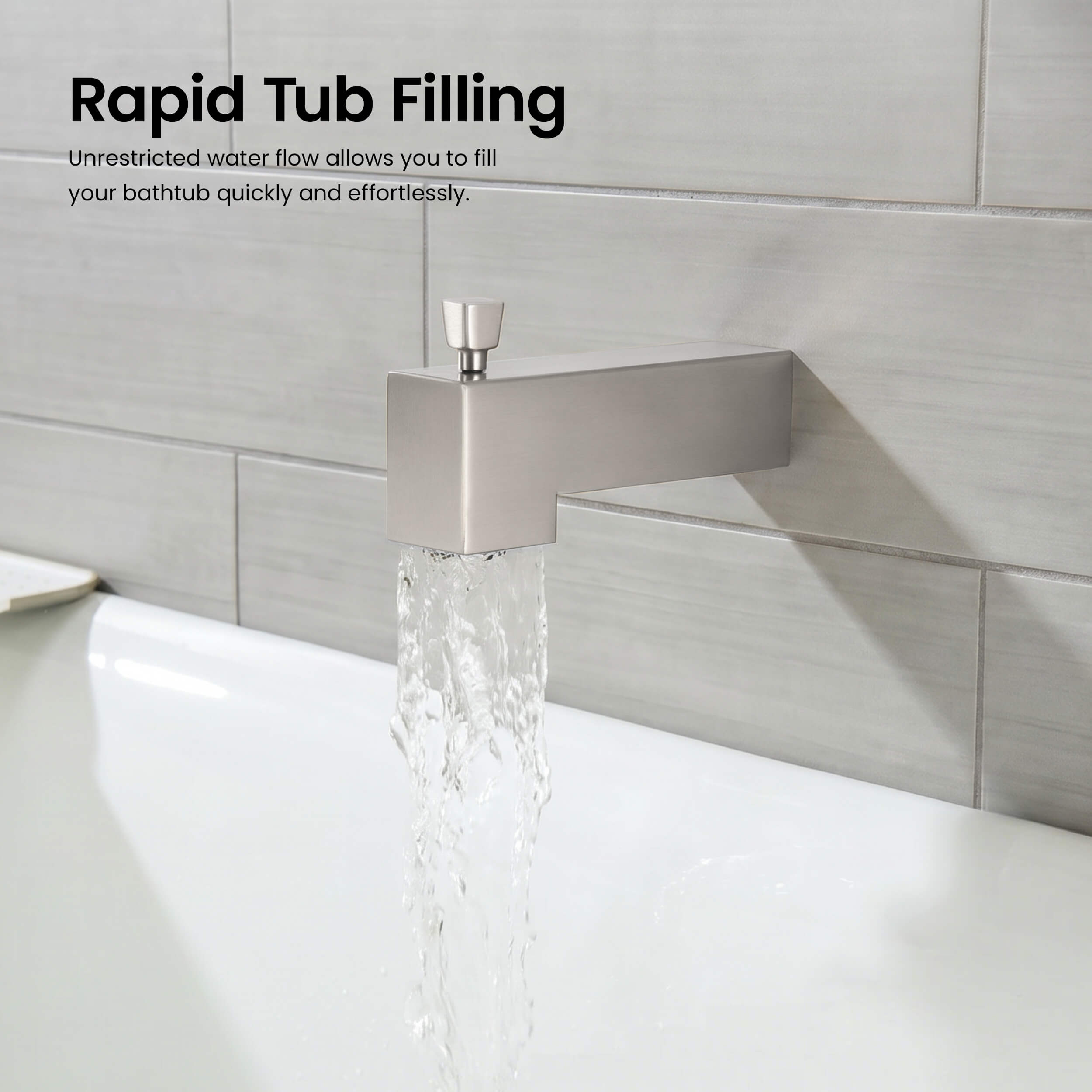 Cube Wall Mounted 1/2" Slip-On Tub Spout with Diverter - TS103