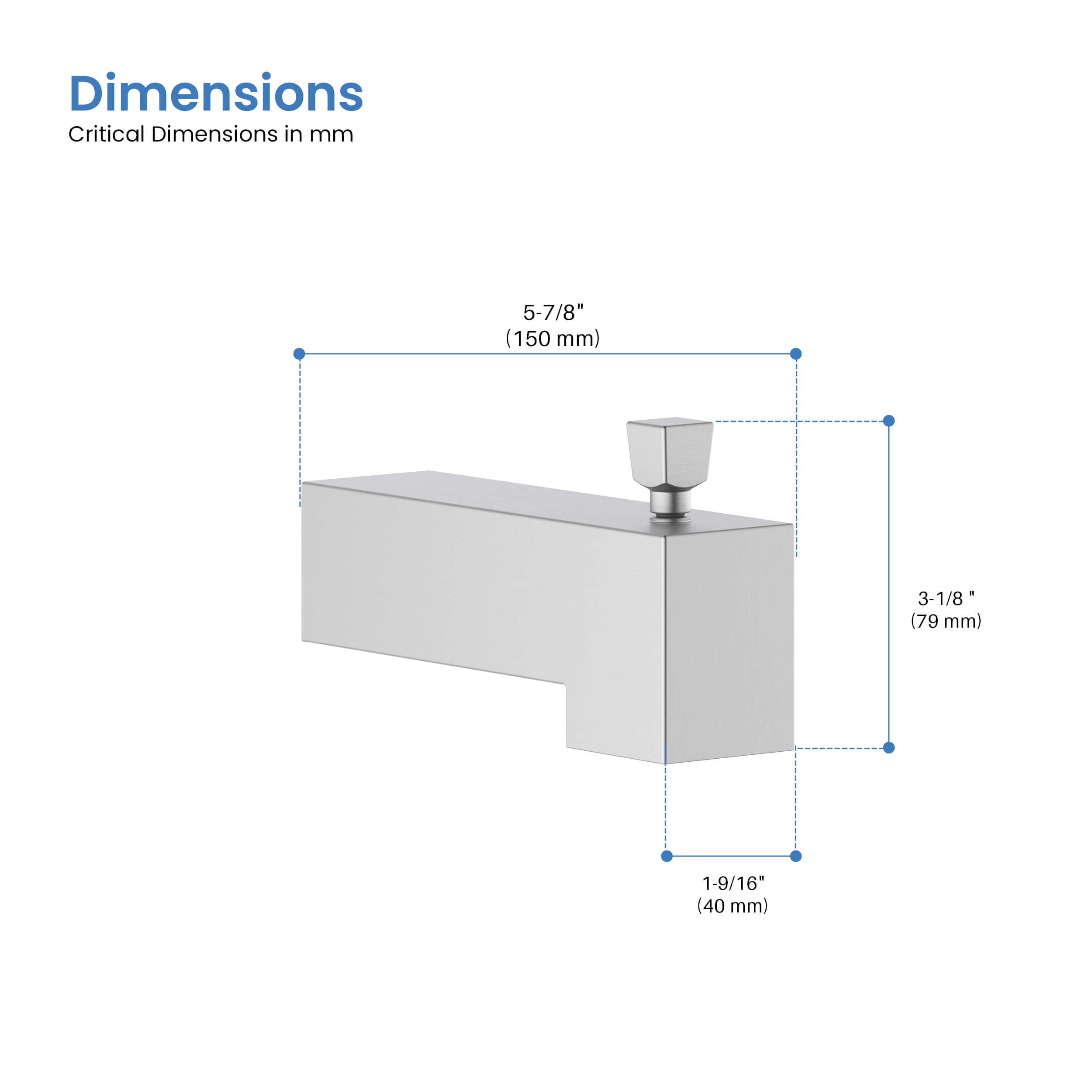 Cube Wall Mounted 1/2" Slip-On Tub Spout with Diverter - TS103