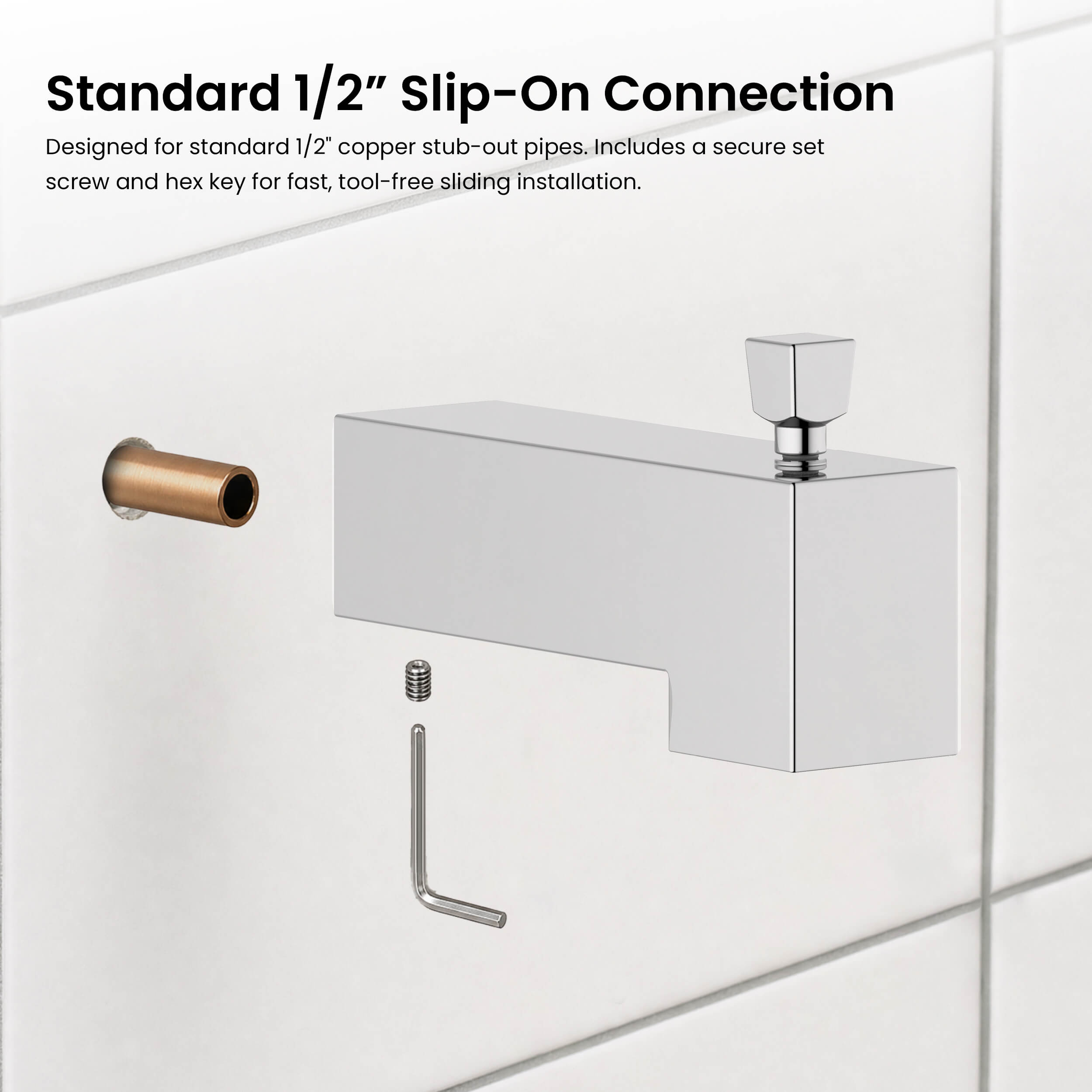 Cube Wall Mounted 1/2" Slip-On Tub Spout with Diverter - TS103