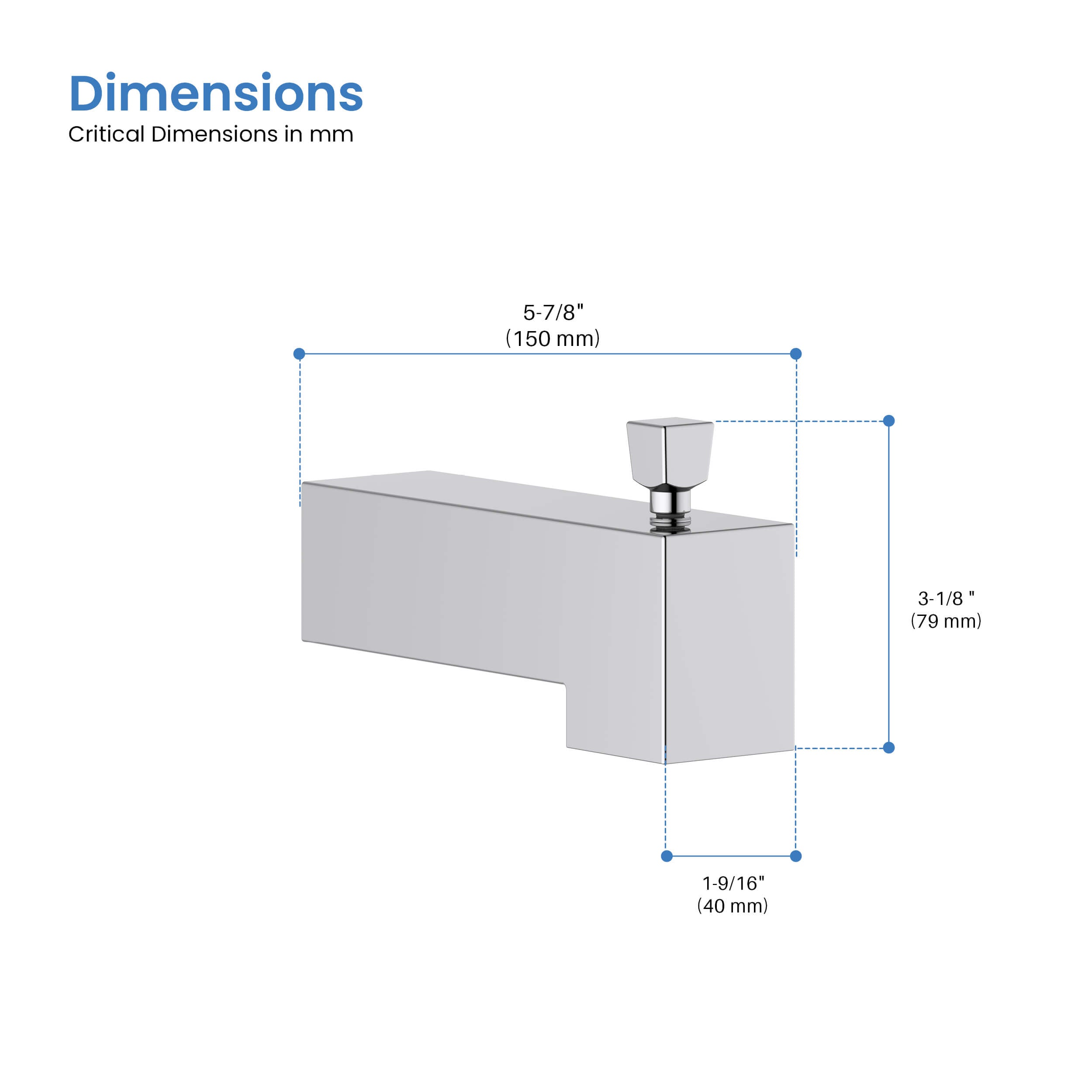 Cube Wall Mounted 1/2" Slip-On Tub Spout with Diverter - TS103