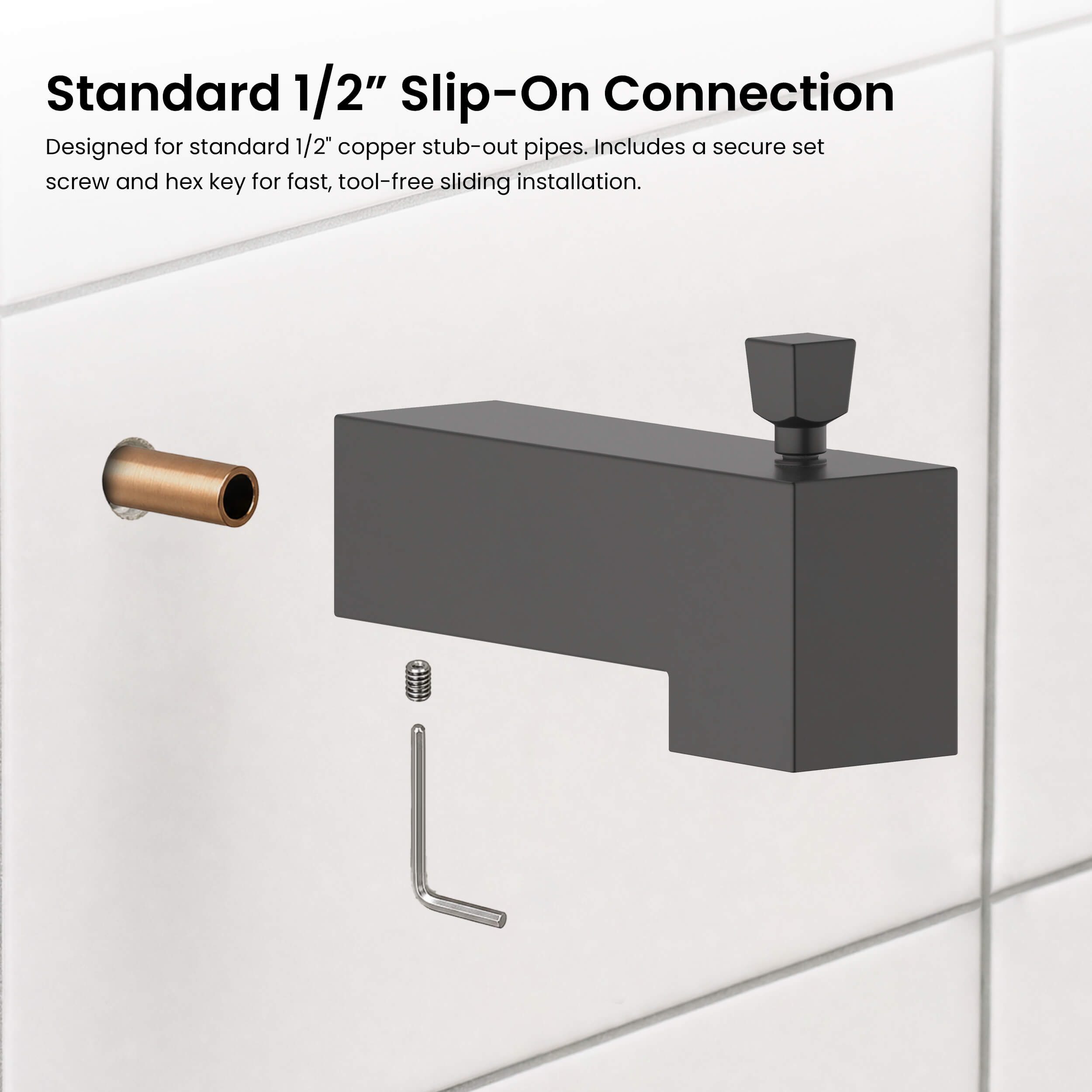 Cube Wall Mounted 1/2" Slip-On Tub Spout with Diverter - TS103