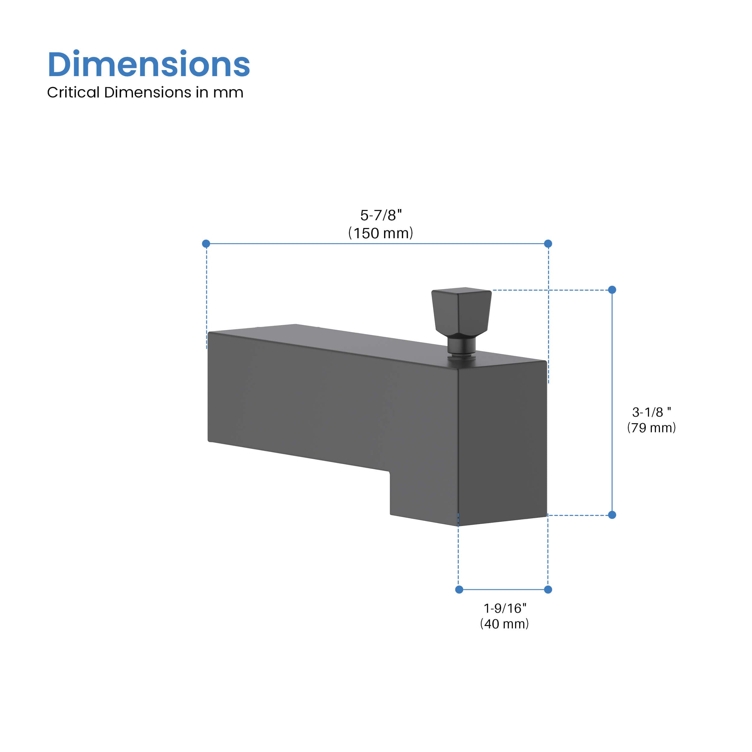 Cube Wall Mounted 1/2" Slip-On Tub Spout with Diverter - TS103